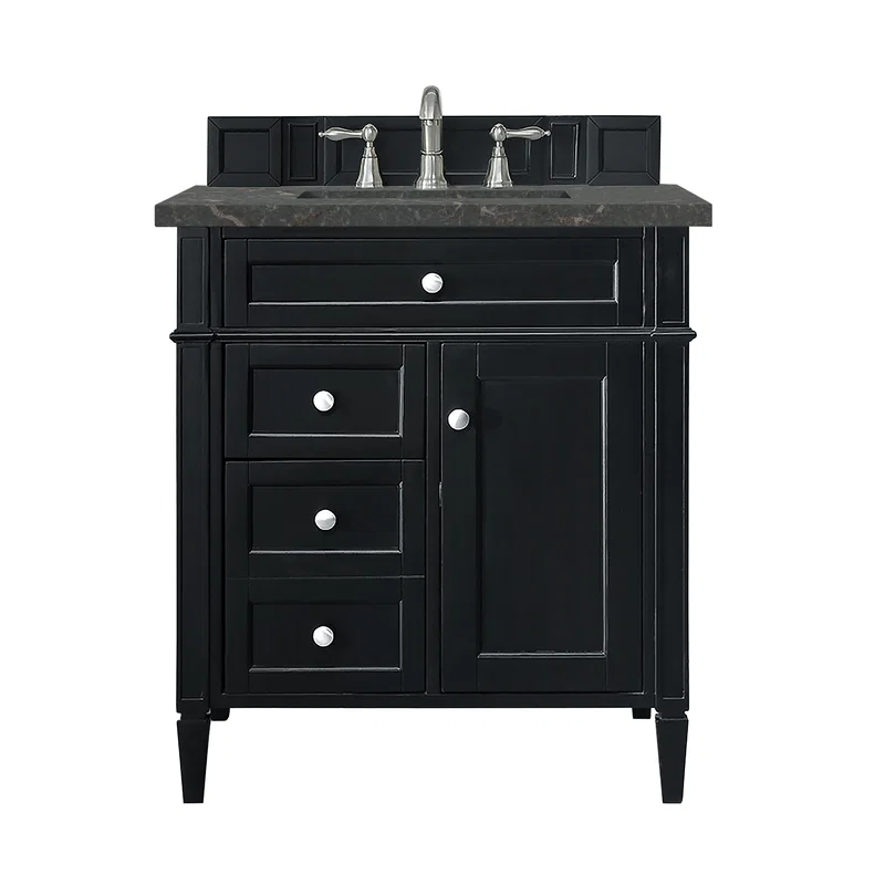 Brittany 30" Single Vanity, Black Onyx, w/ 3 CM Parisien Bleu Silestone Top