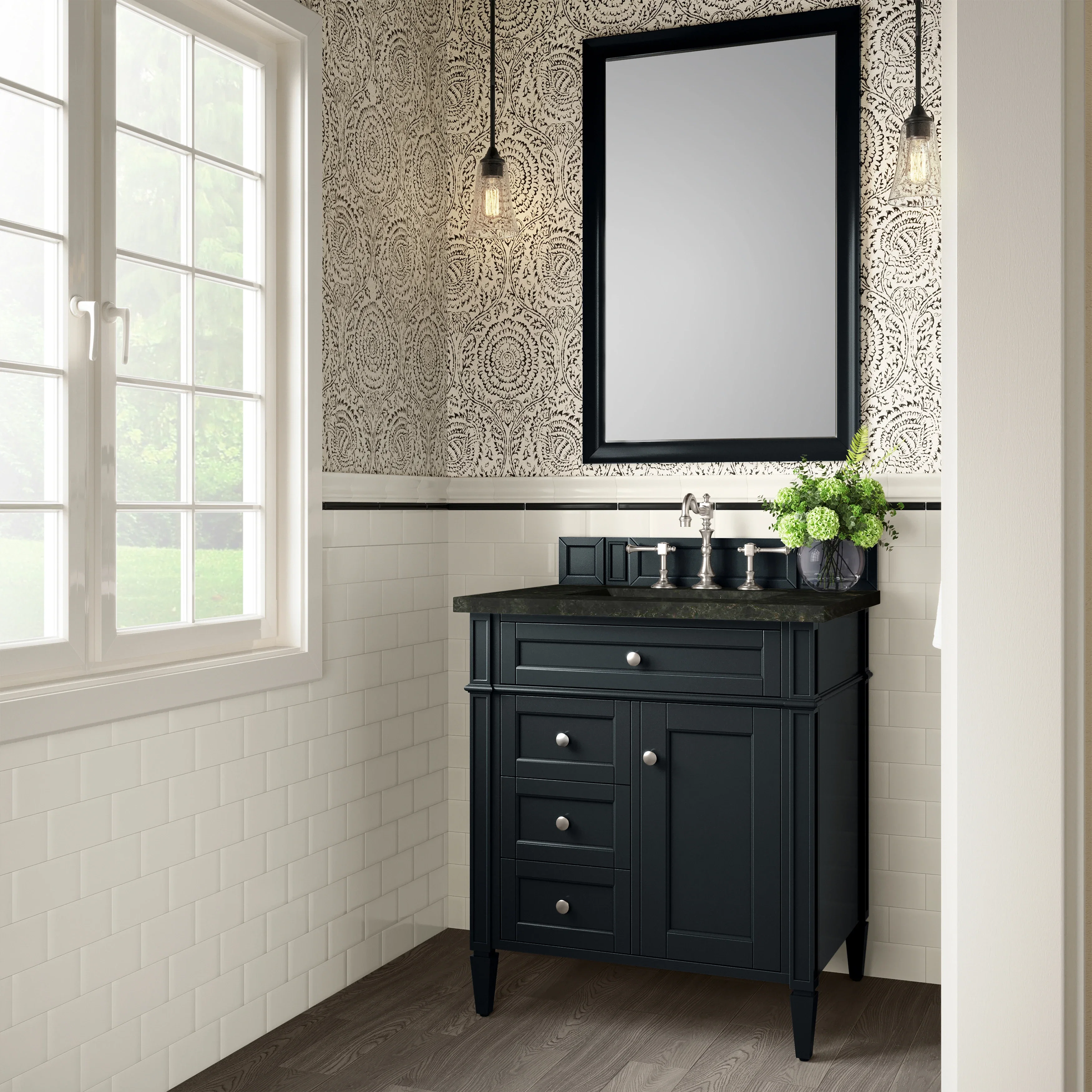 Brittany 30" Single Vanity, Black Onyx, w/ 3 CM Phantome Eclos Top