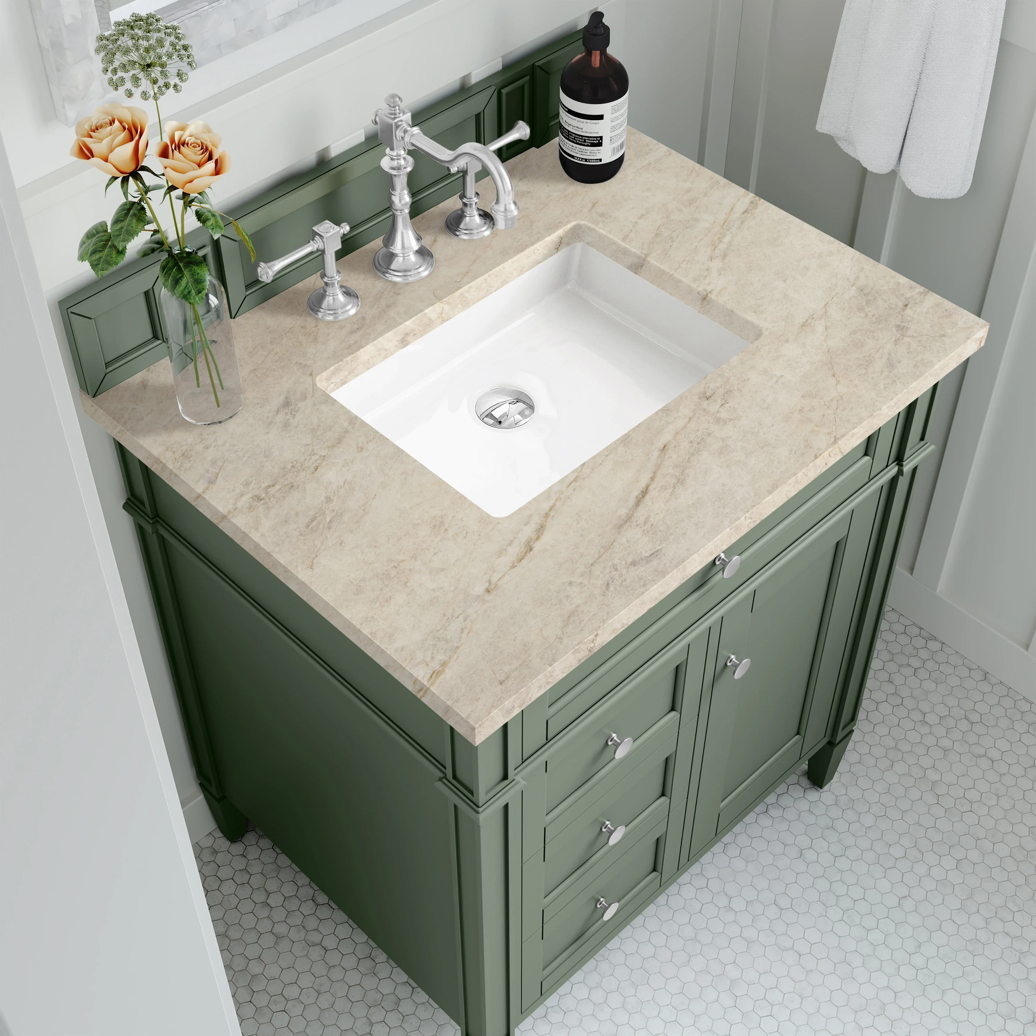 Brittany 30" Single Vanity, Black Onyx, w/ 3 CM Tajnar Eclos Top
