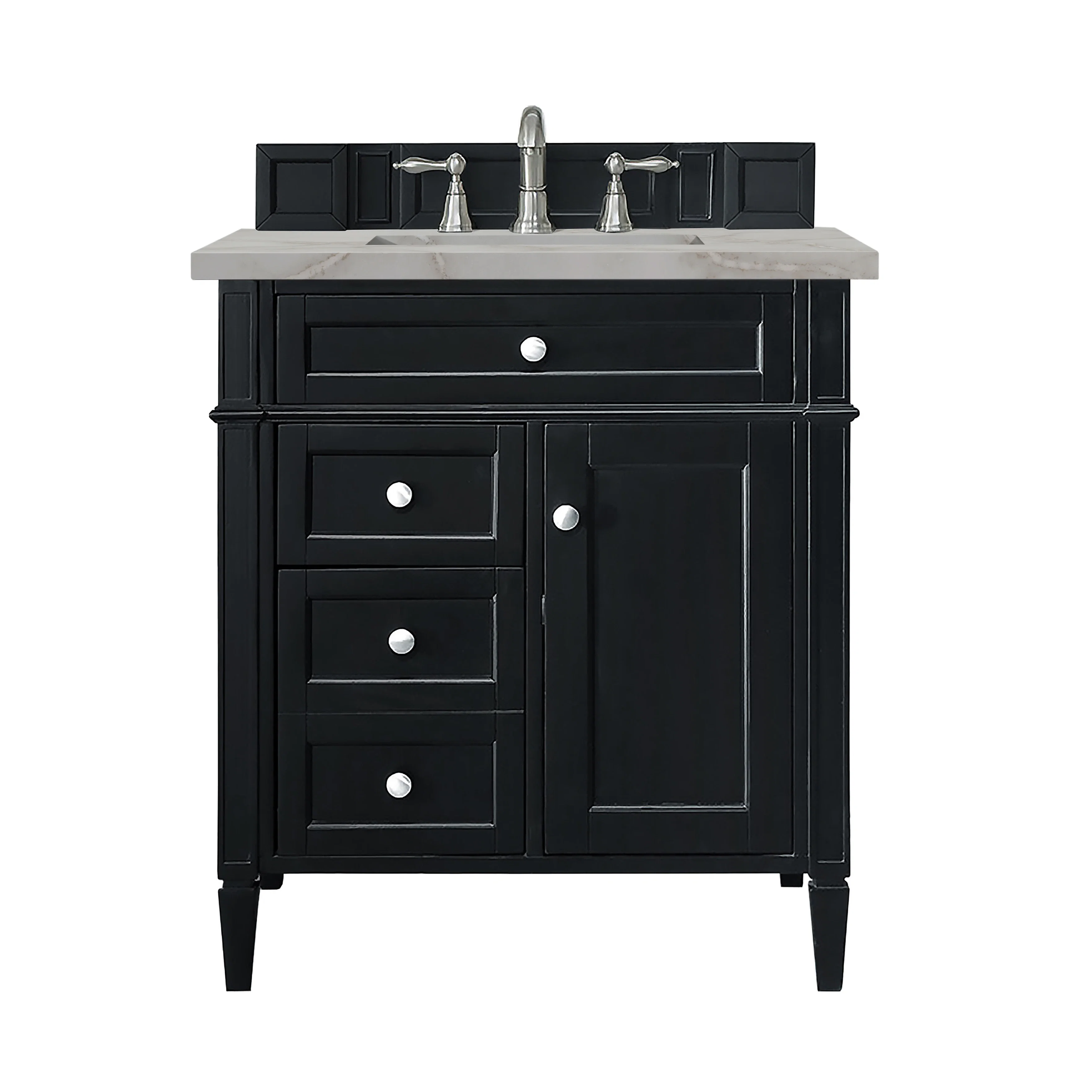 Brittany 30" Single Vanity, Black Onyx, w/ 3 CM Victorian Silver Silestone Top