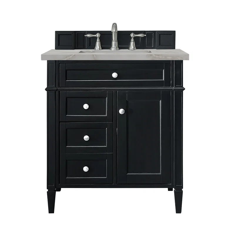 Brittany 30" Single Vanity, Black Onyx, w/ 3 CM Victorian Silver Silestone Top