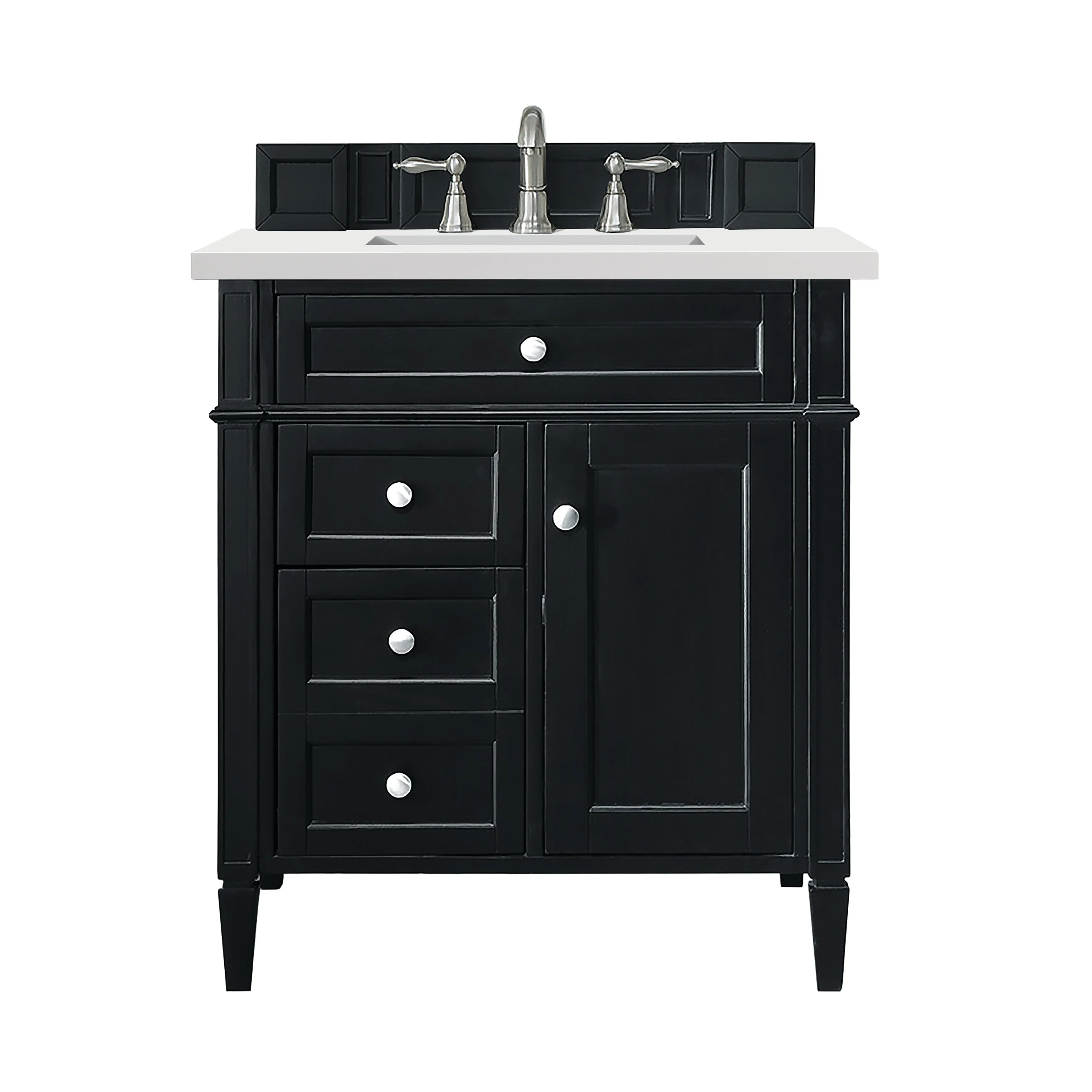 Brittany 30" Single Vanity, Black Onyx, w/ 3 CM White Zeus Silestone Top