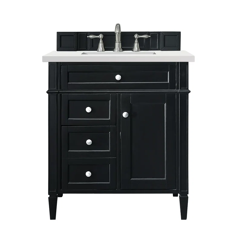 Brittany 30" Single Vanity, Black Onyx, w/ 3 CM White Zeus Silestone Top