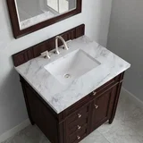 Brittany 30" Single Vanity, Burnished Mahogany w/ 3 CM Carrara Marble Top