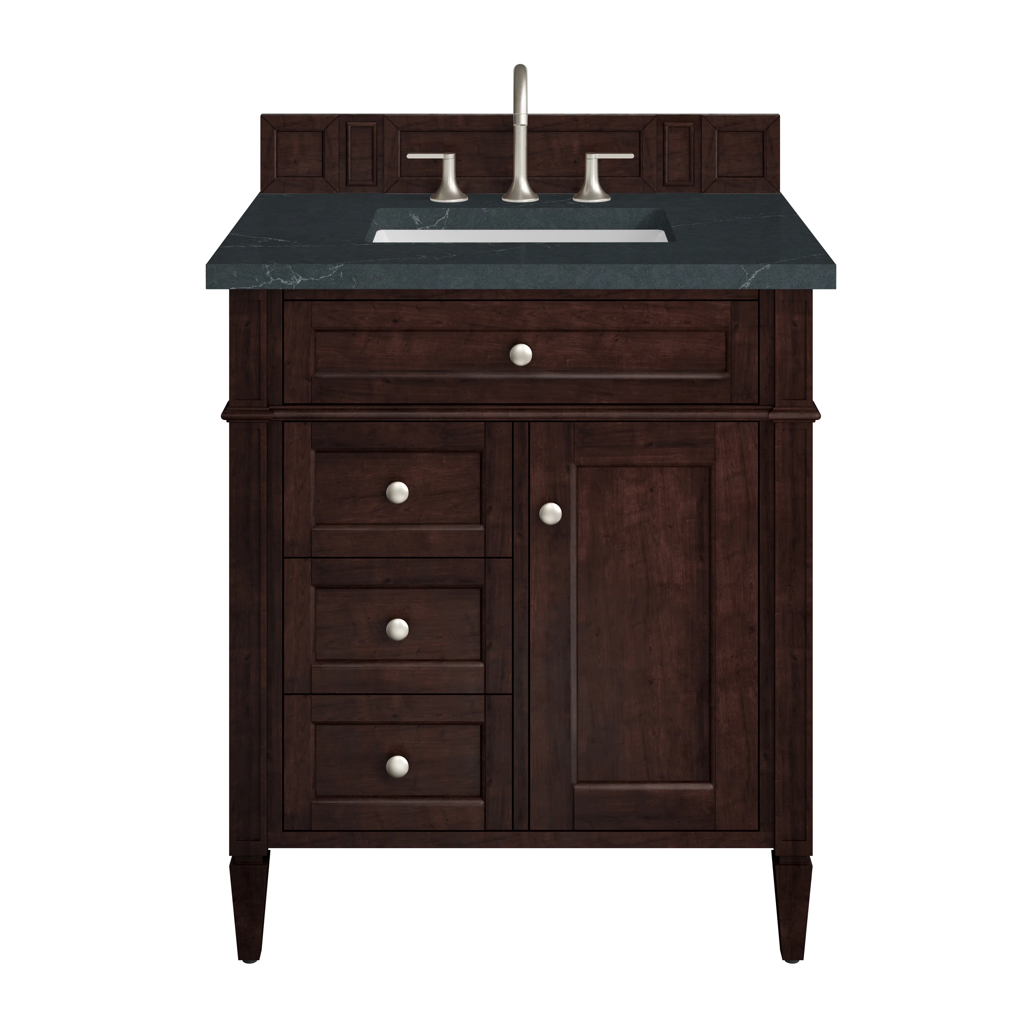 Brittany 30" Single Vanity, Burnished Mahogany, w/ 3 CM Charcoal Soapstone Silestone Top