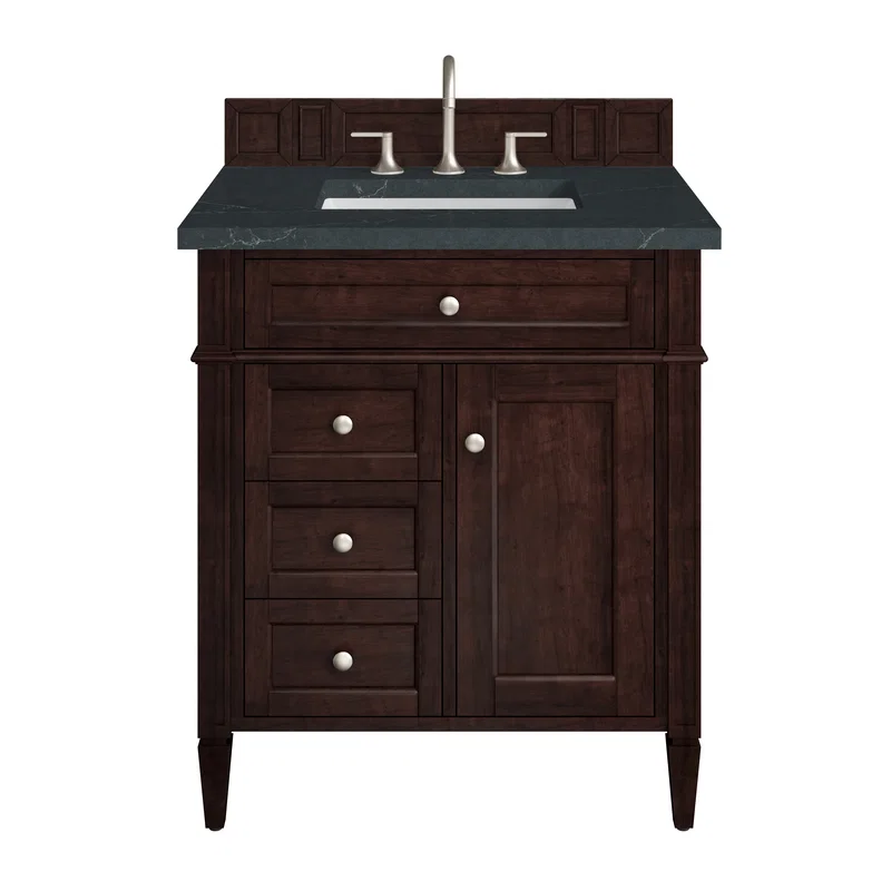 Brittany 30" Single Vanity, Burnished Mahogany, w/ 3 CM Charcoal Soapstone Silestone Top