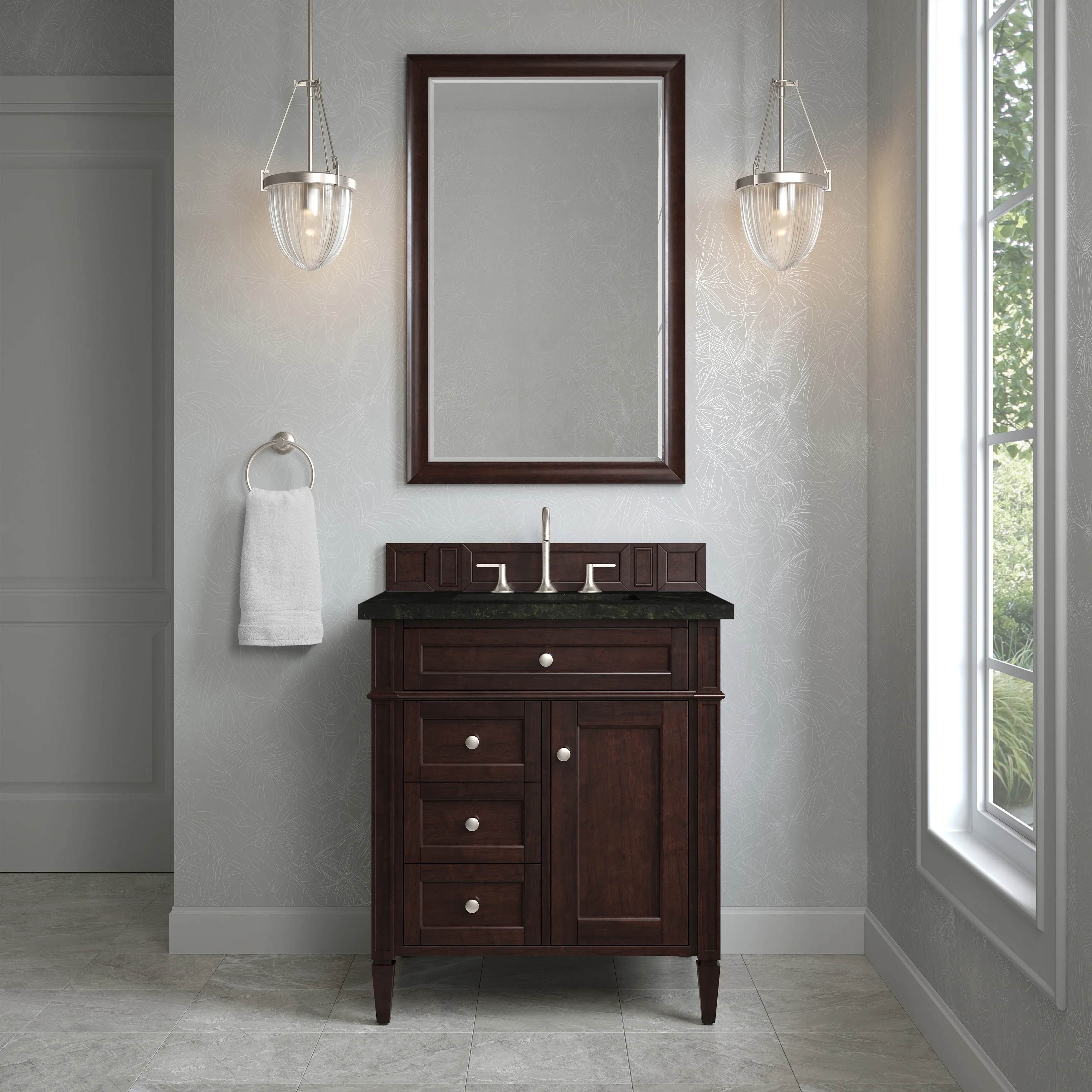 Brittany 30" Single Vanity, Burnished Mahogany, w/ 3 CM Phantome Eclos Top