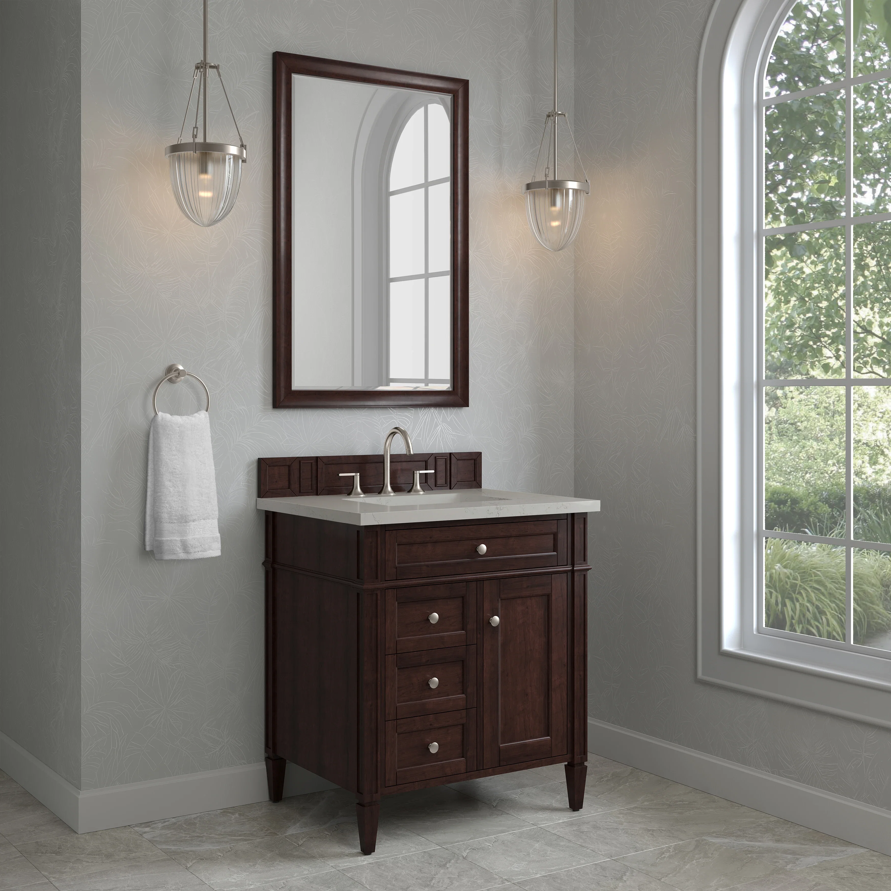 Brittany 30" Single Vanity, Burnished Mahogany, w/ 3 CM Siberian Silestone Top