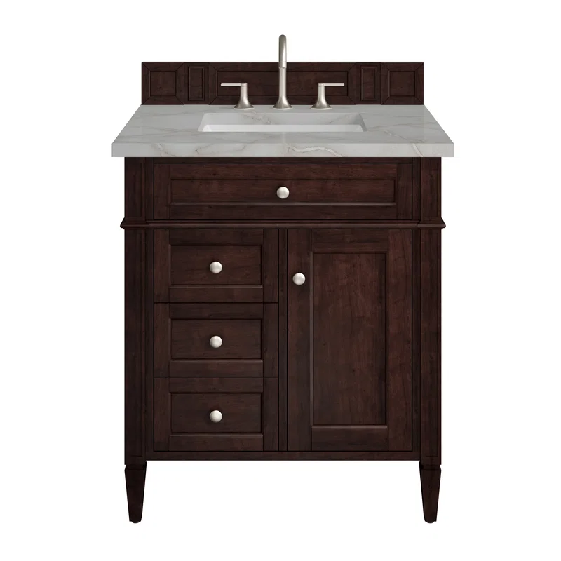 Brittany 30" Single Vanity, Burnished Mahogany, w/ 3 CM Victorian Silver Silestone Top