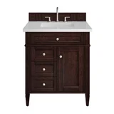 Brittany 30" Single Vanity, Burnished Mahogany, w/ 3 CM White Zeus Silestone Top