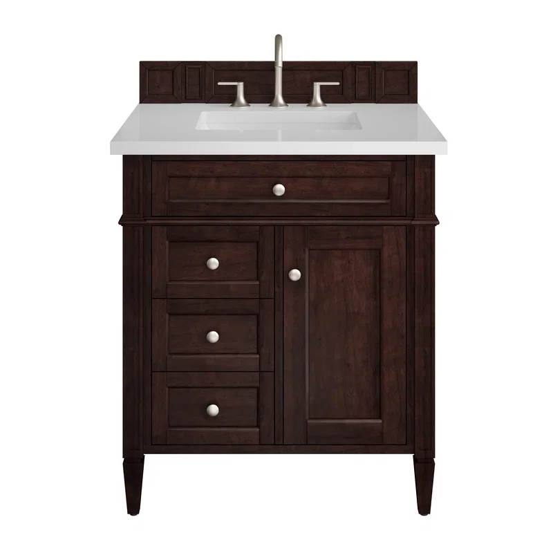 Brittany 30" Single Vanity, Burnished Mahogany, w/ 3 CM White Zeus Silestone Top