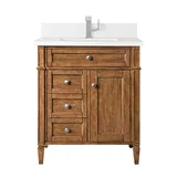 Brittany 30" Single Vanity, Saddle Brown, w/ Single Hole 3 CM White Zeus Silestone Top & Backsplash