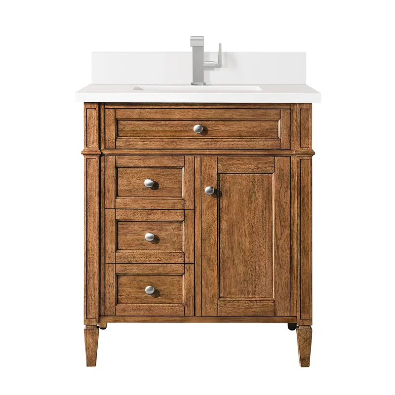 Brittany 30" Single Vanity, Saddle Brown, w/ Single Hole 3 CM White Zeus Silestone Top & Backsplash