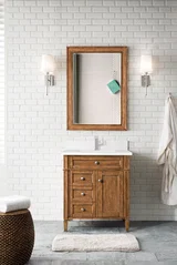 Brittany 30" Single Vanity, Saddle Brown, w/ Single Hole 3 CM White Zeus Silestone Top & Backsplash