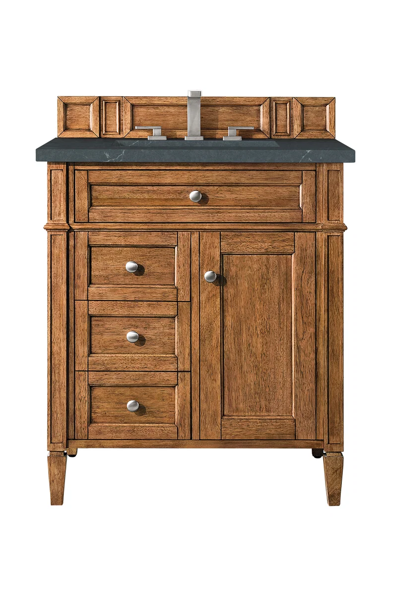Brittany 30" Single Vanity, Saddle Brown, w/ 3 CM Charcoal Soapstone Silestone Top