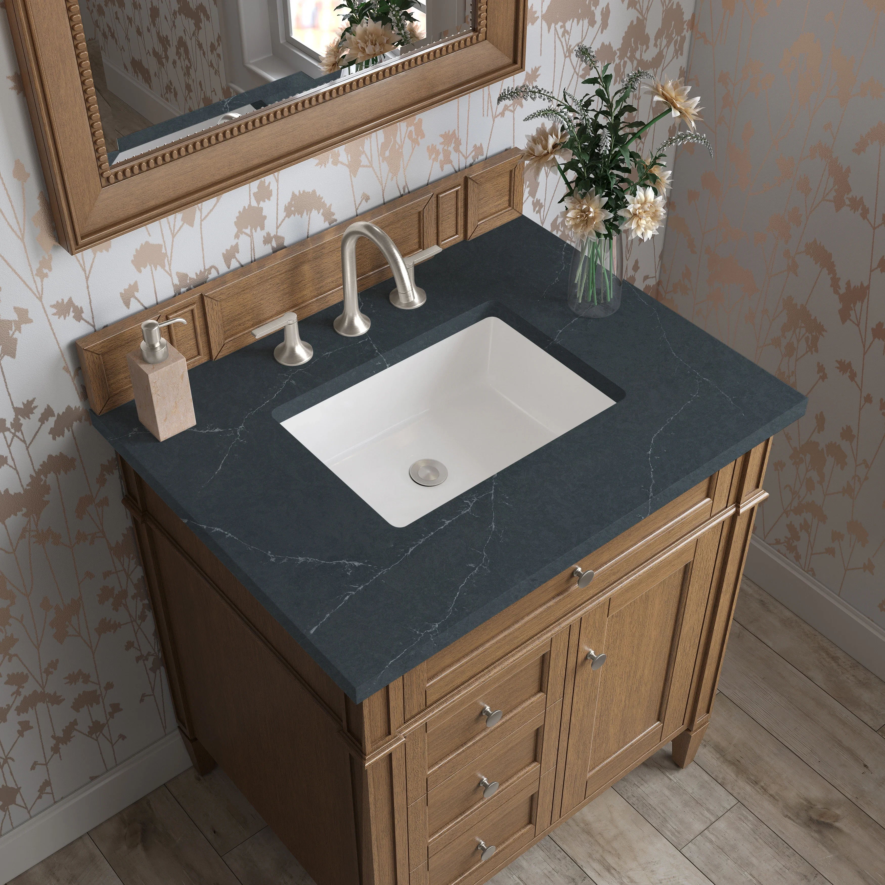 Brittany 30" Single Vanity, Saddle Brown, w/ 3 CM Charcoal Soapstone Silestone Top