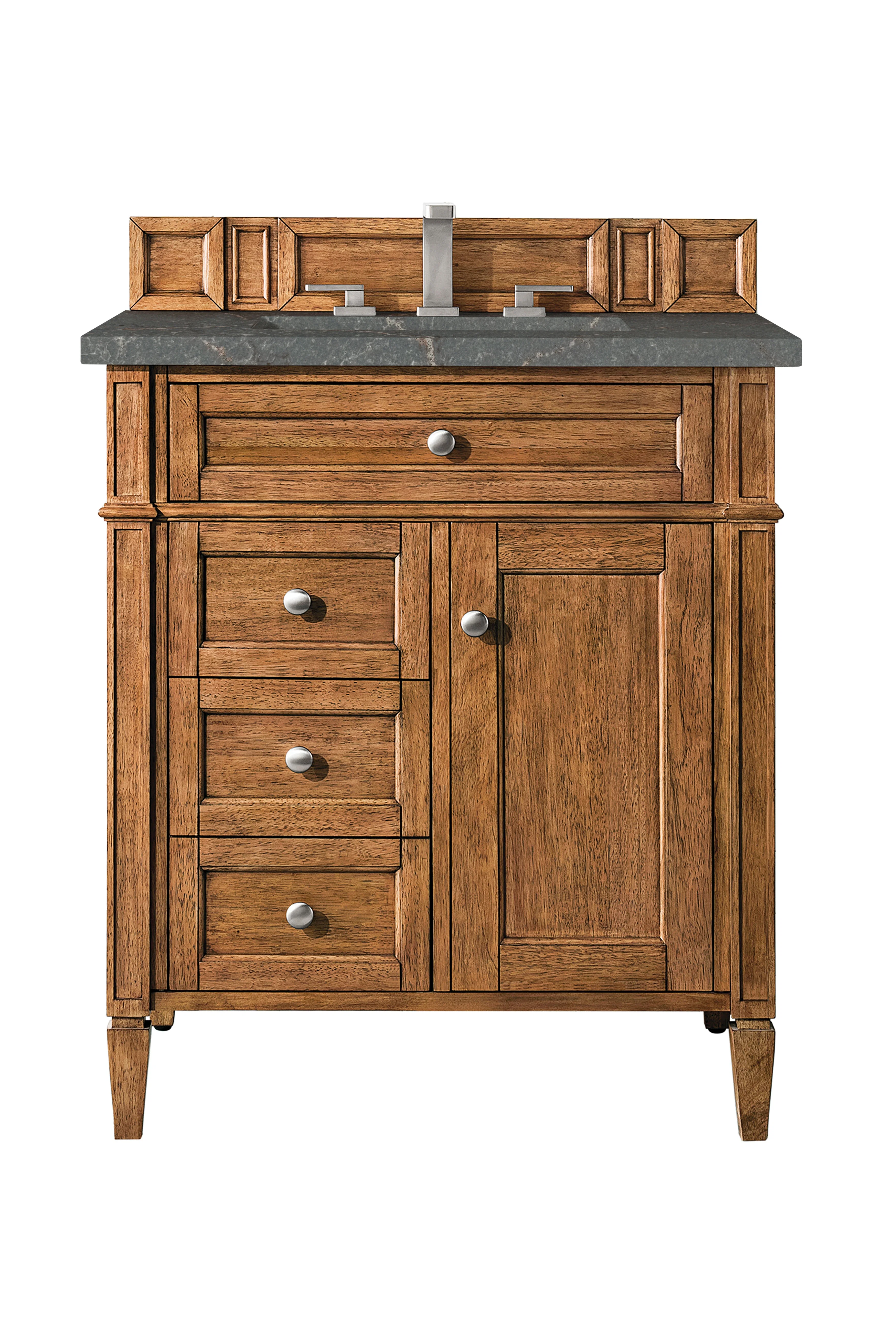 Brittany 30" Single Vanity, Saddle Brown, w/ 3 CM Parisien Bleu Silestone Top
