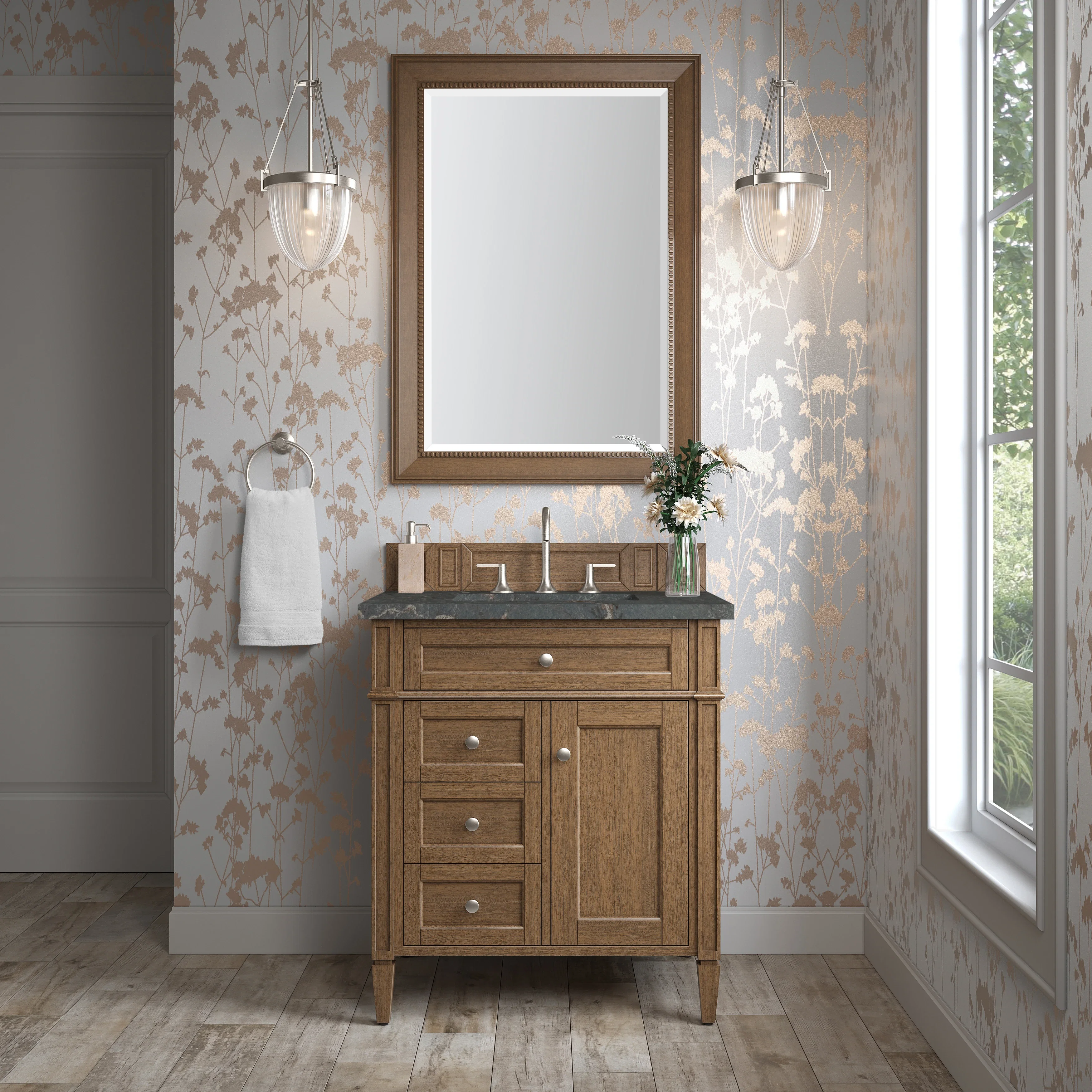 Brittany 30" Single Vanity, Saddle Brown, w/ 3 CM Parisien Bleu Silestone Top
