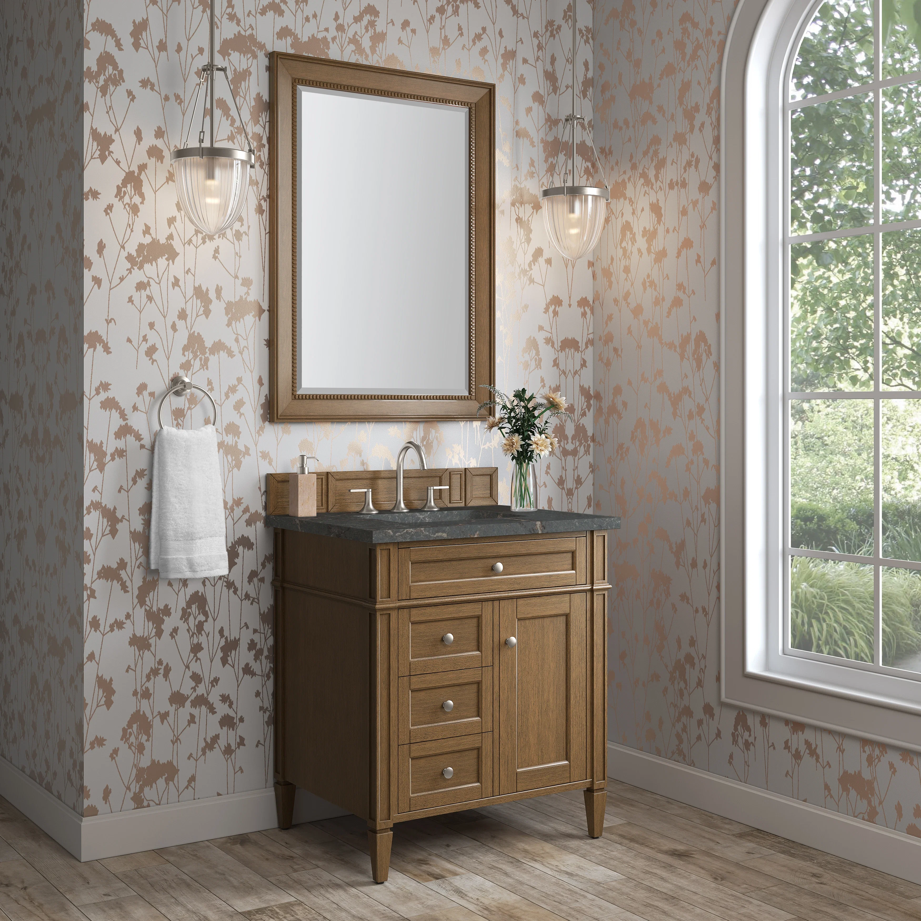 Brittany 30" Single Vanity, Saddle Brown, w/ 3 CM Parisien Bleu Silestone Top