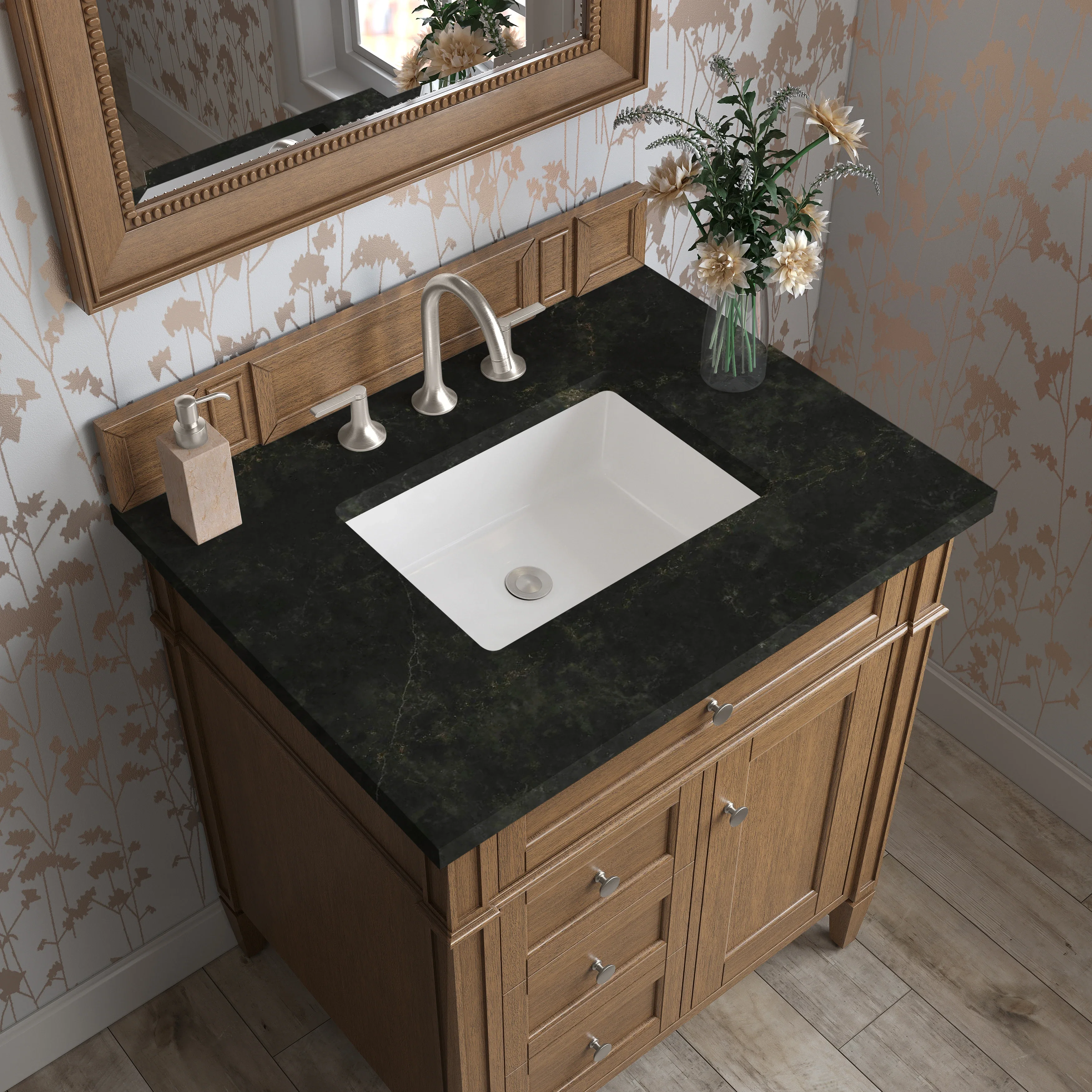 Brittany 30" Single Vanity, Saddle Brown, w/ 3 CM Phantome Eclos Top