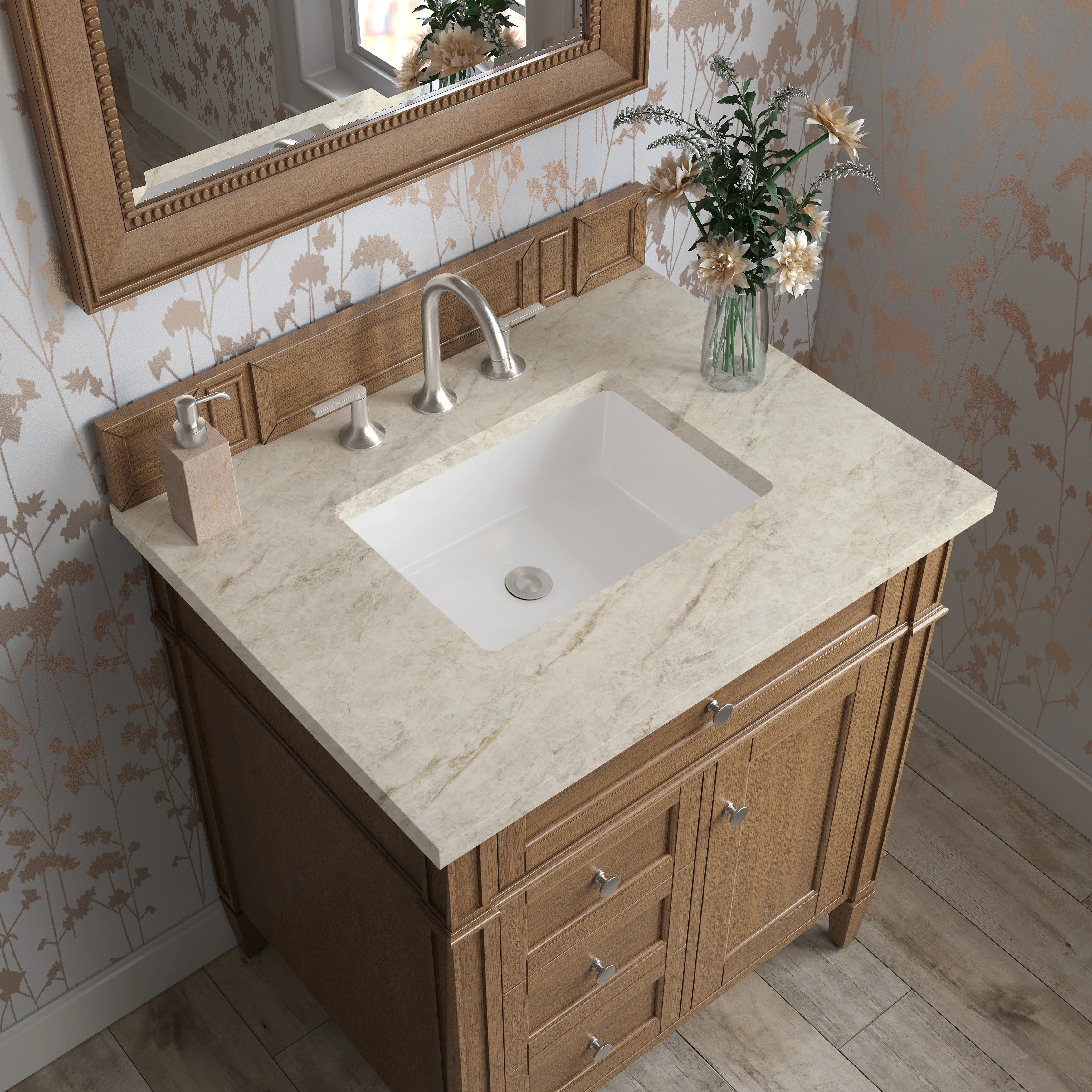 Brittany 30" Single Vanity, Saddle Brown, w/ 3 CM Tajnar Eclos Top
