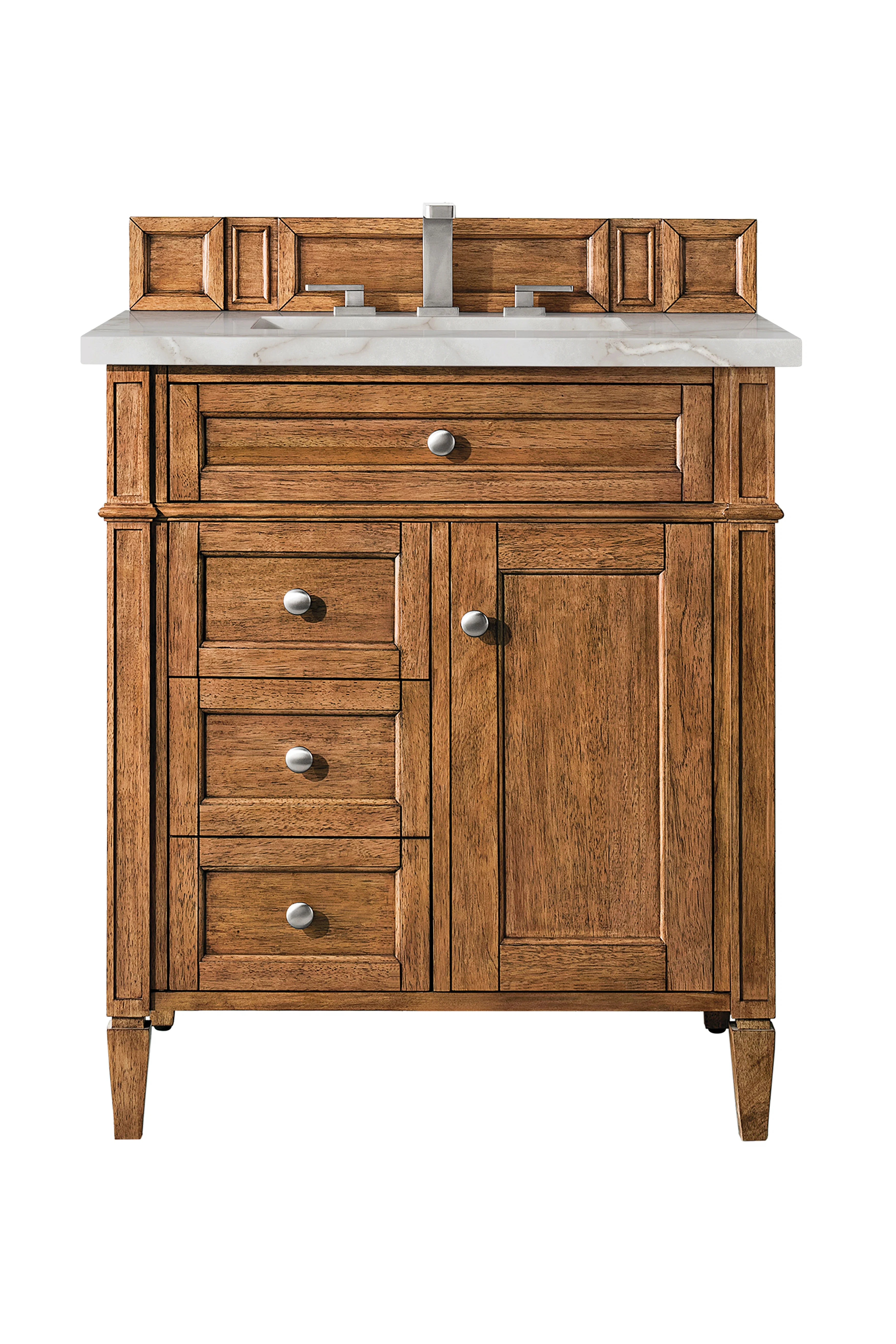 Brittany 30" Single Vanity, Saddle Brown, w/ 3 CM Victorian Silver Silestone Top