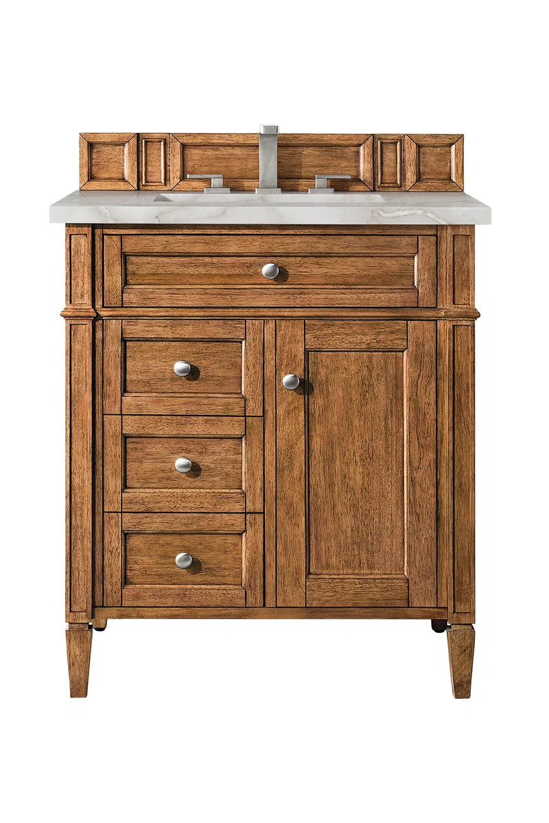 Brittany 30" Single Vanity, Saddle Brown, w/ 3 CM Victorian Silver Silestone Top