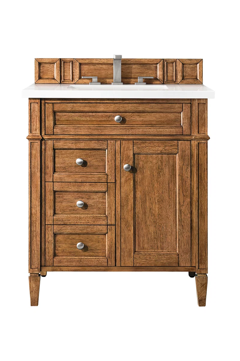 Brittany 30" Single Vanity, Saddle Brown, w/ 3 CM White Zeus Silestone Top