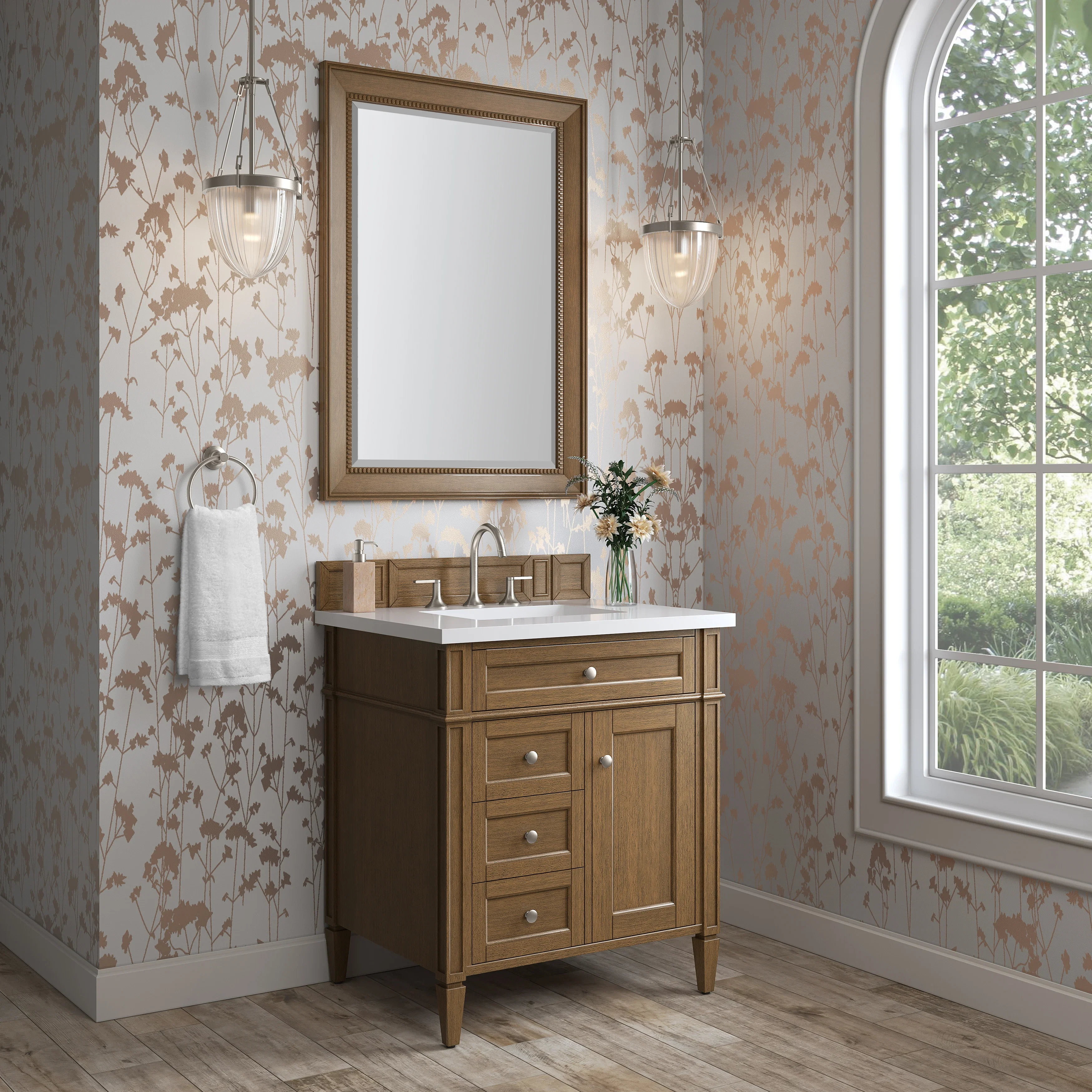Brittany 30" Single Vanity, Saddle Brown, w/ 3 CM White Zeus Silestone Top