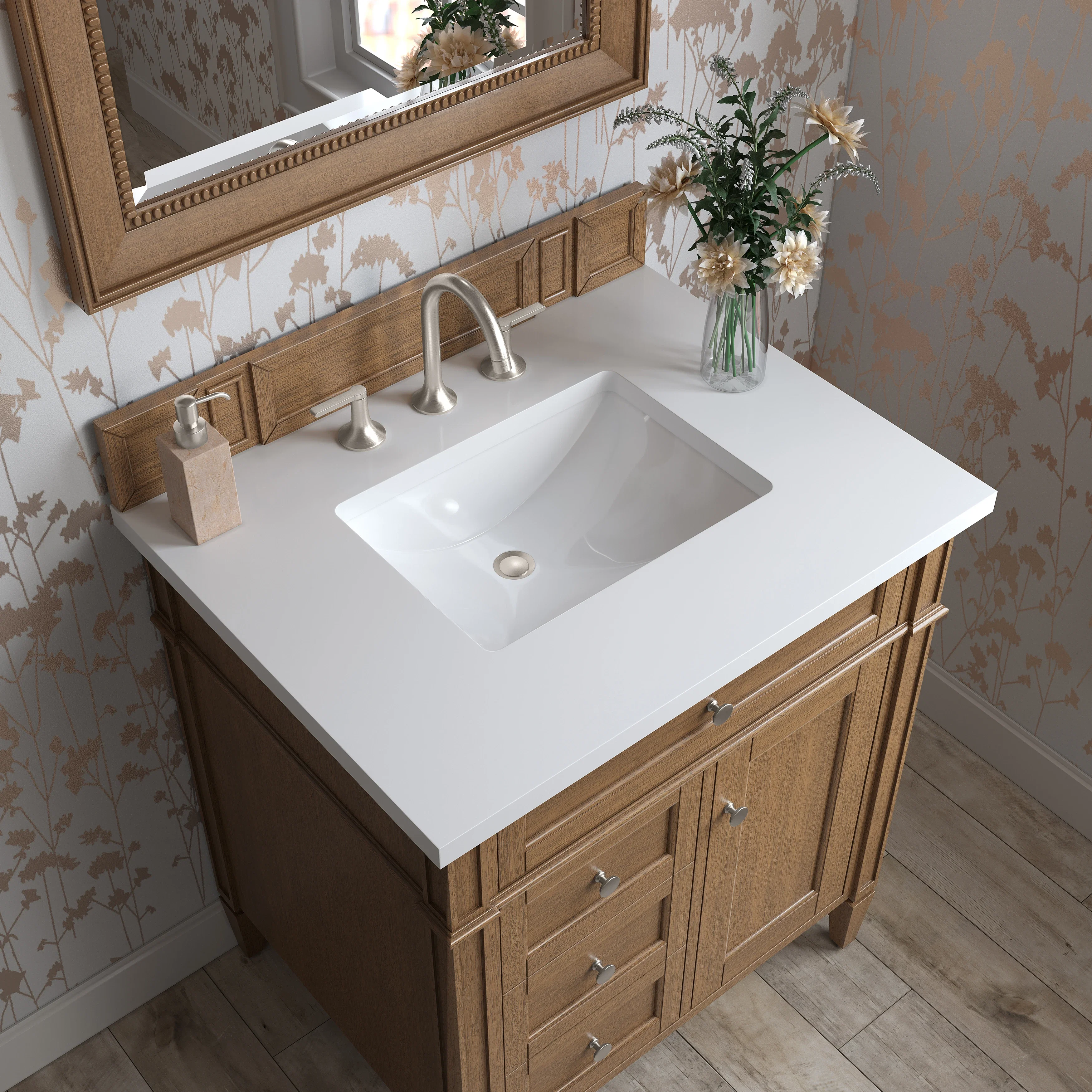 Brittany 30" Single Vanity, Saddle Brown, w/ 3 CM White Zeus Silestone Top