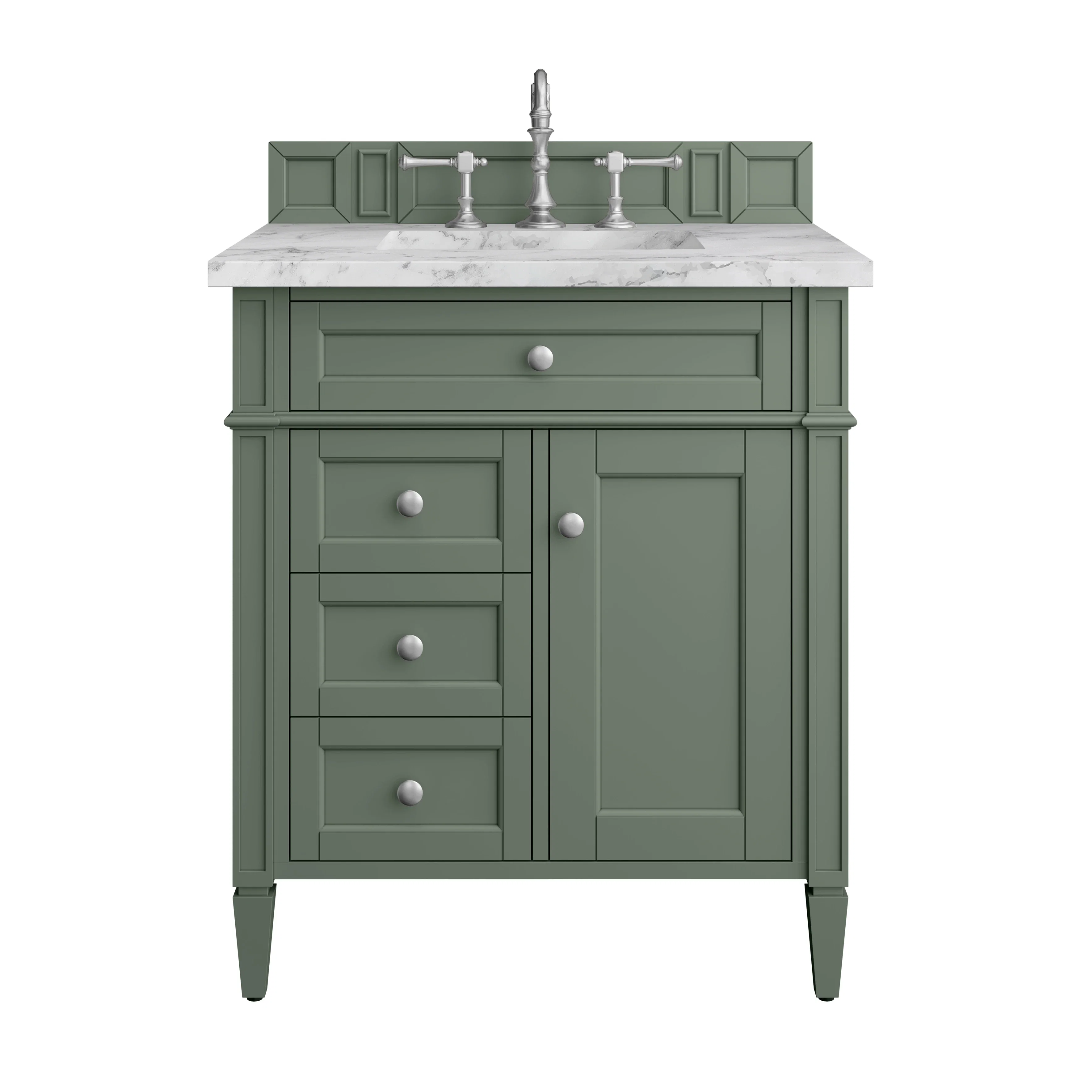 Brittany 30" Single Vanity, Smokey Celadon w/ 3 CM Carrara Marble Top