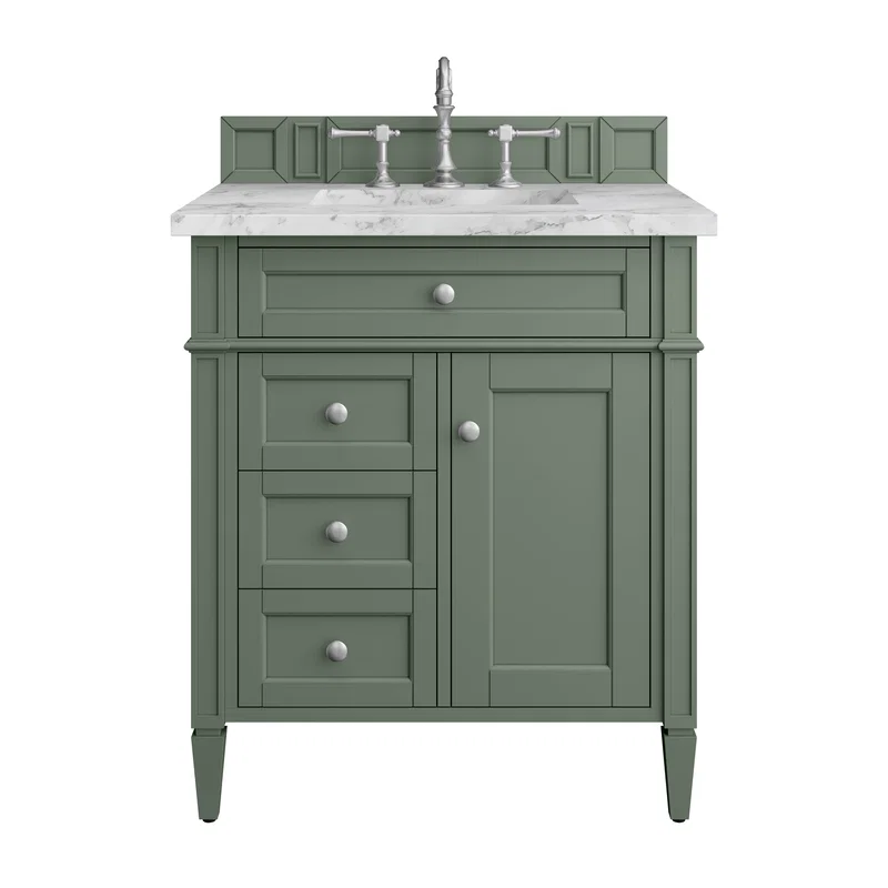 Brittany 30" Single Vanity, Smokey Celadon w/ 3 CM Carrara Marble Top