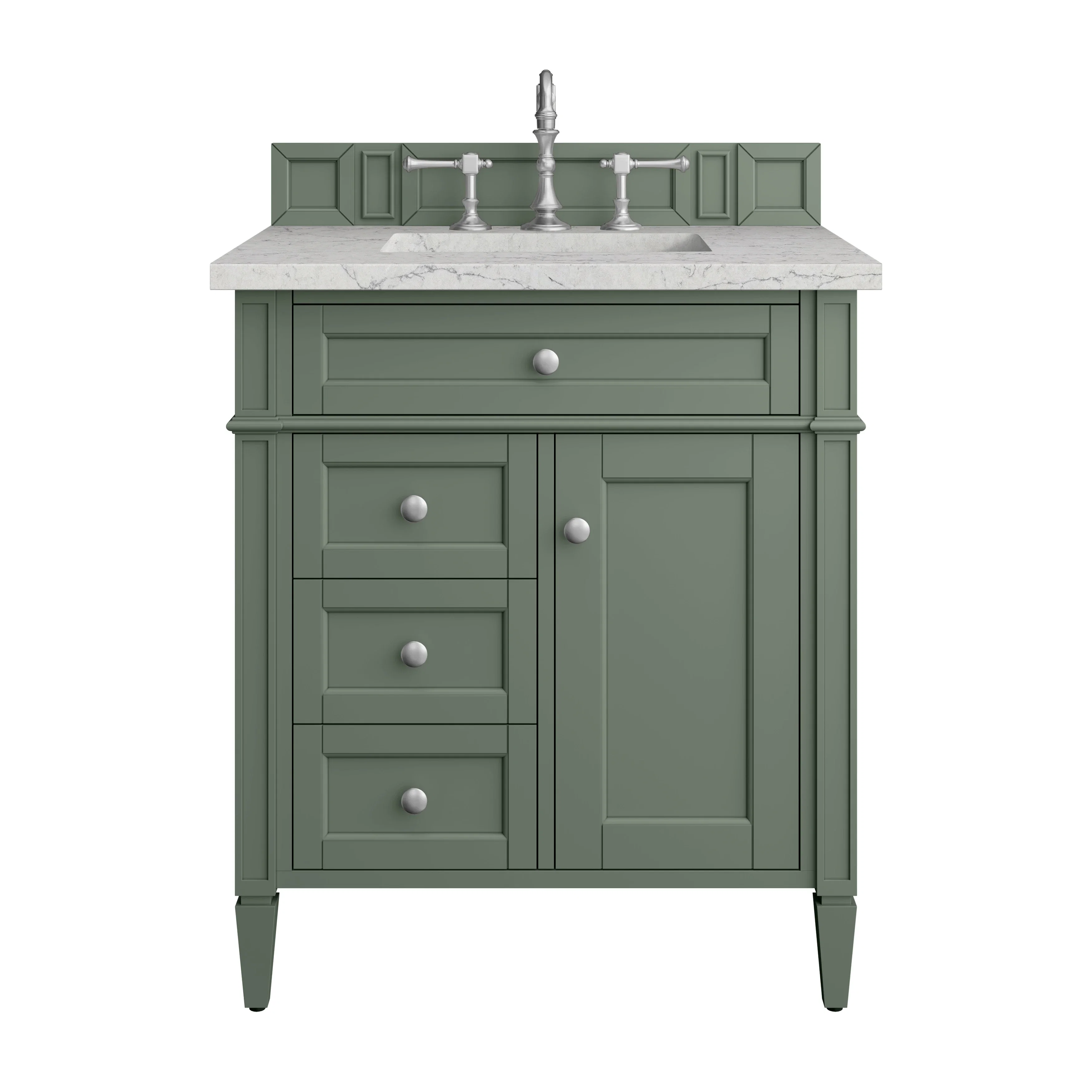 Brittany 30" Single Vanity, Smokey Celadon w/ 3 CM Eternal Jasmine Pearl Top