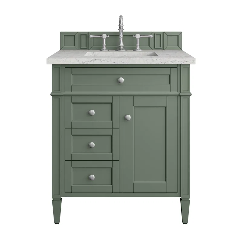 Brittany 30" Single Vanity, Smokey Celadon w/ 3 CM Eternal Jasmine Pearl Top