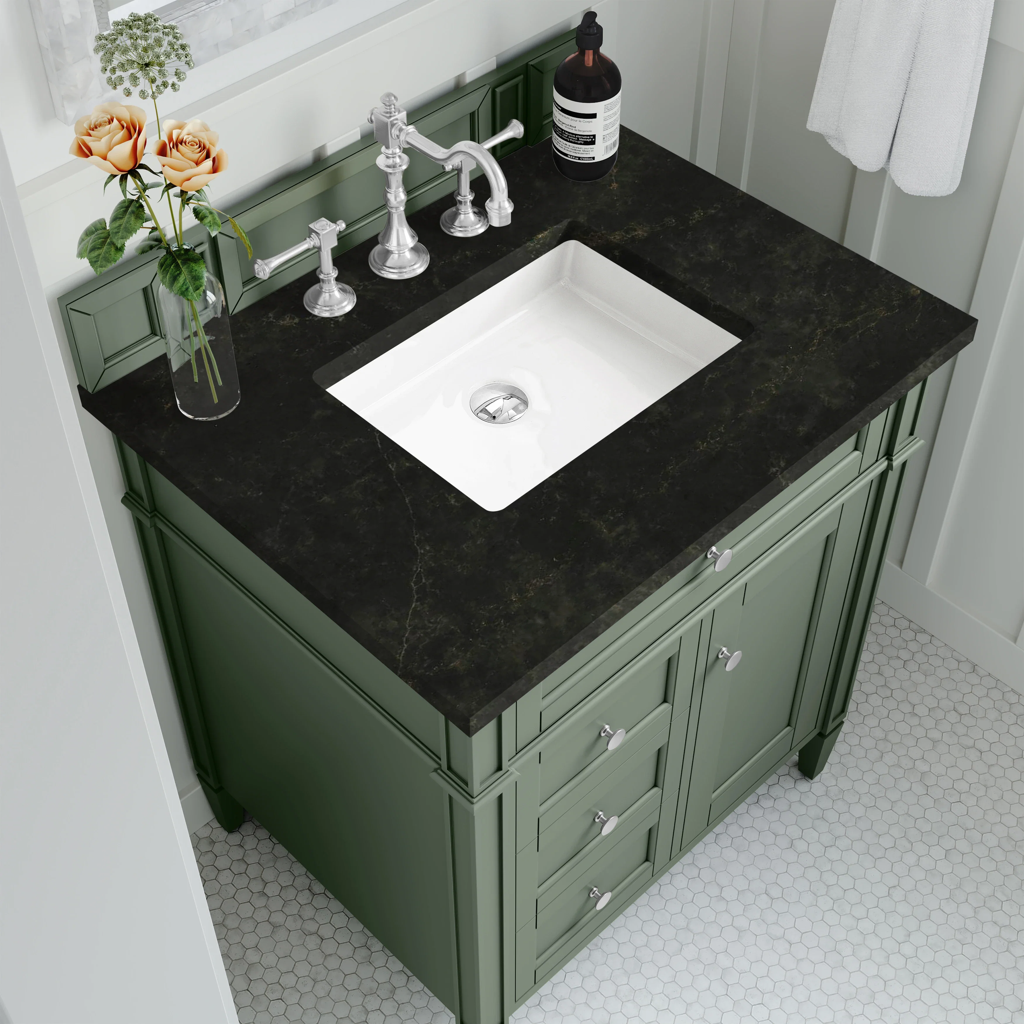 Brittany 30" Single Vanity, Smokey Celadon, w/ 3 CM Phantome Eclos Top