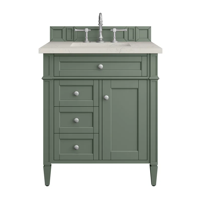 Brittany 30" Single Vanity, Smokey Celadon, w/ 3 CM Siberian Silestone Top