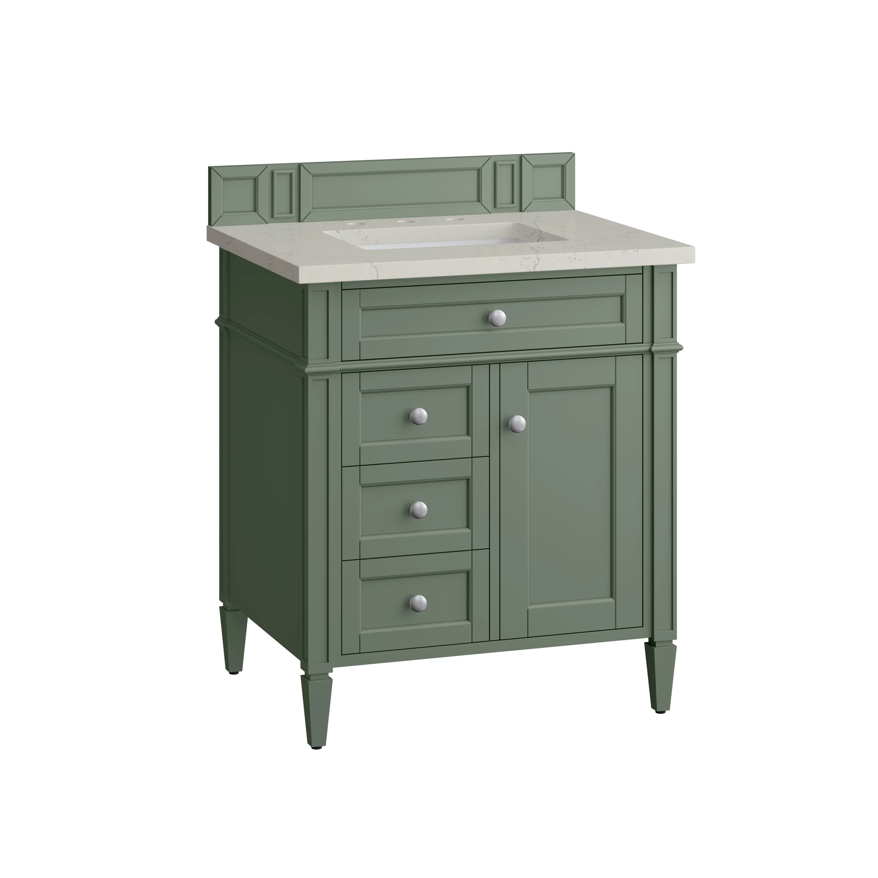 Brittany 30" Single Vanity, Smokey Celadon, w/ 3 CM Siberian Silestone Top