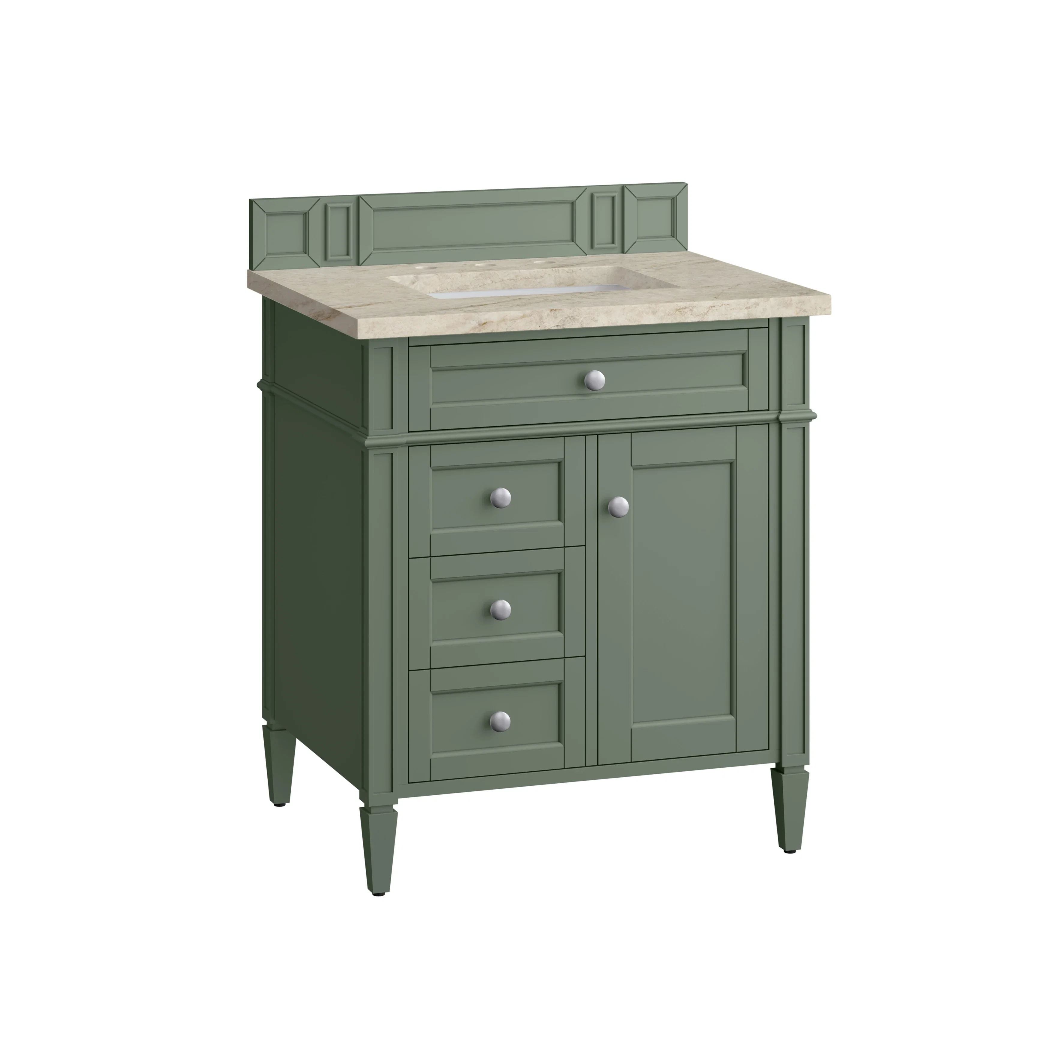 Brittany 30" Single Vanity, Smokey Celadon, w/ 3 CM Tajnar Eclos Top