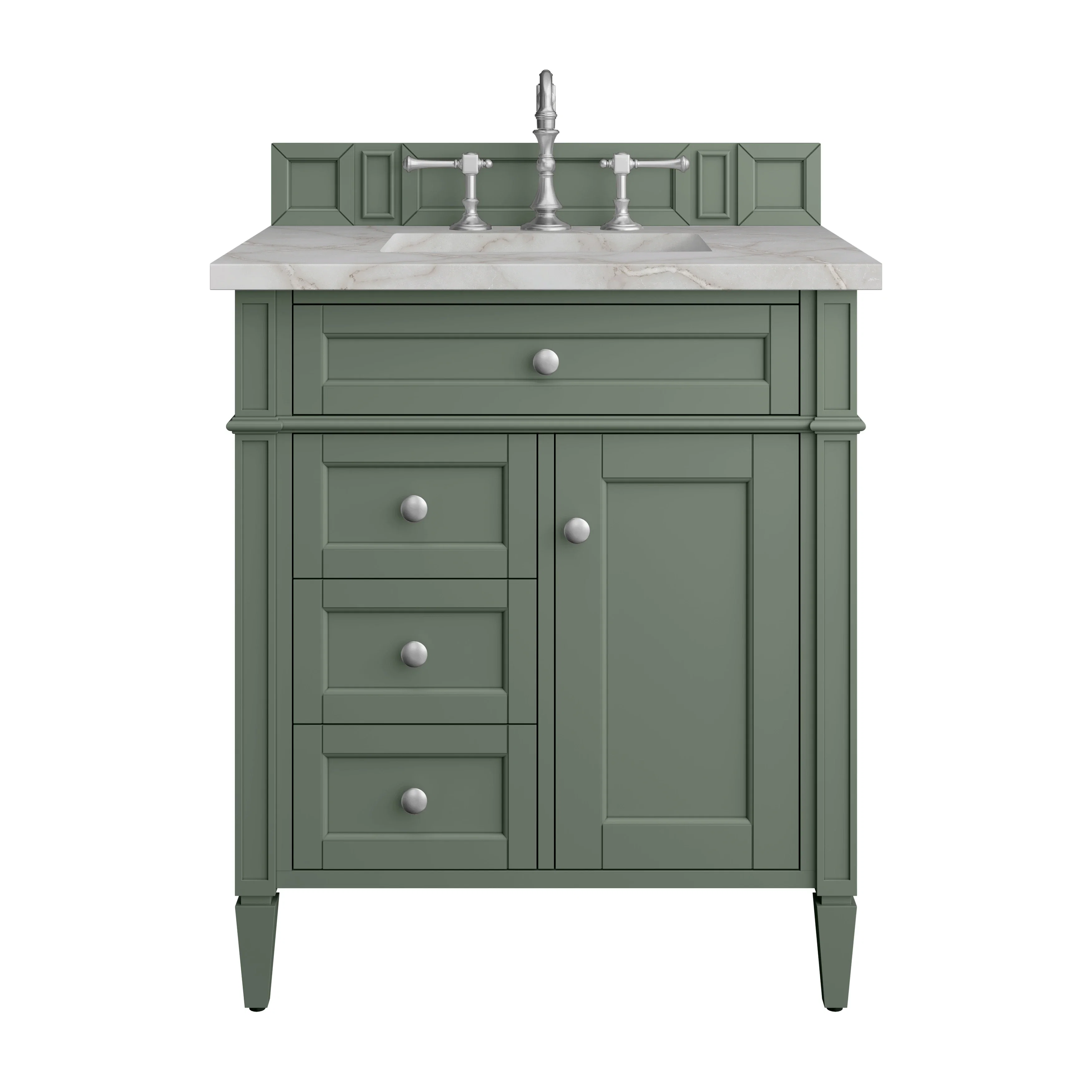 Brittany 30" Single Vanity, Smokey Celadon w/ 3 CM Victorian Silver Top