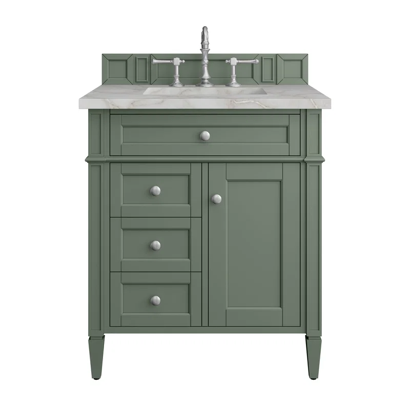 Brittany 30" Single Vanity, Smokey Celadon w/ 3 CM Victorian Silver Top