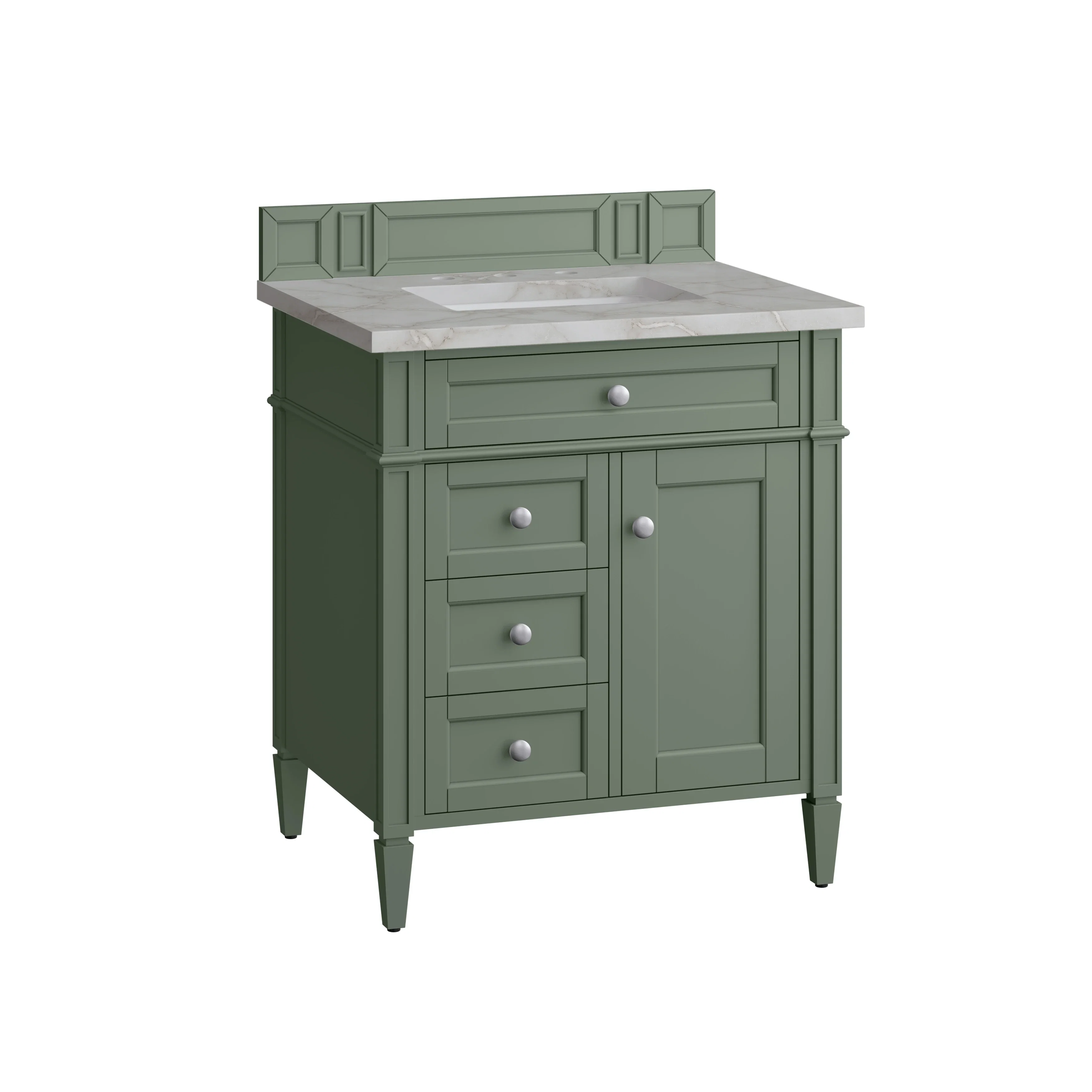 Brittany 30" Single Vanity, Smokey Celadon w/ 3 CM Victorian Silver Top