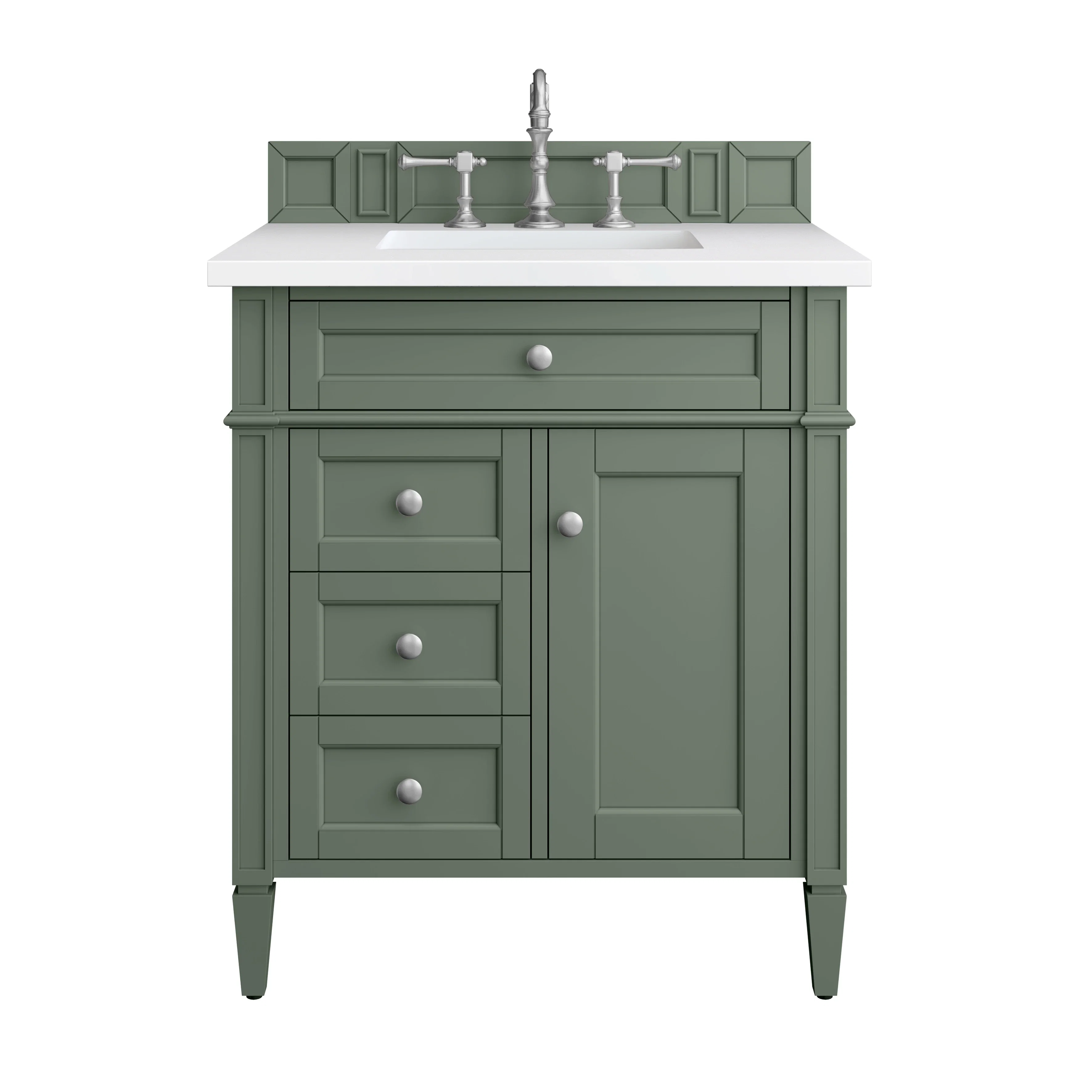 Brittany 30" Single Vanity, Smokey Celadon w/ 3 CM White Zeus Top