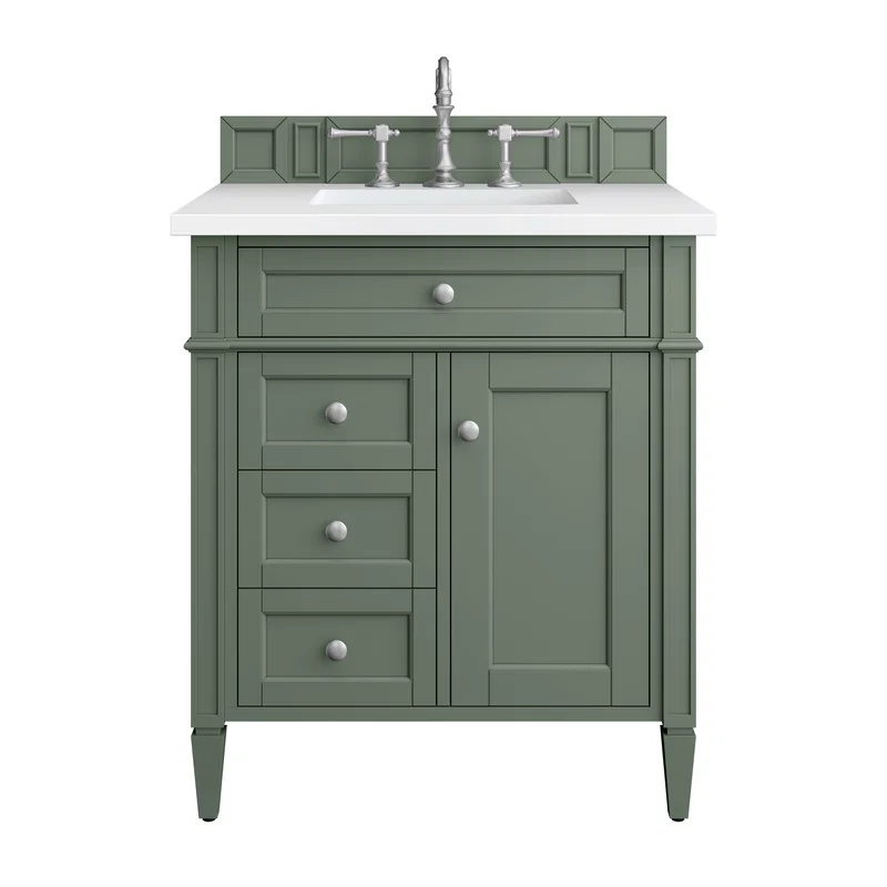 Brittany 30" Single Vanity, Smokey Celadon w/ 3 CM White Zeus Top