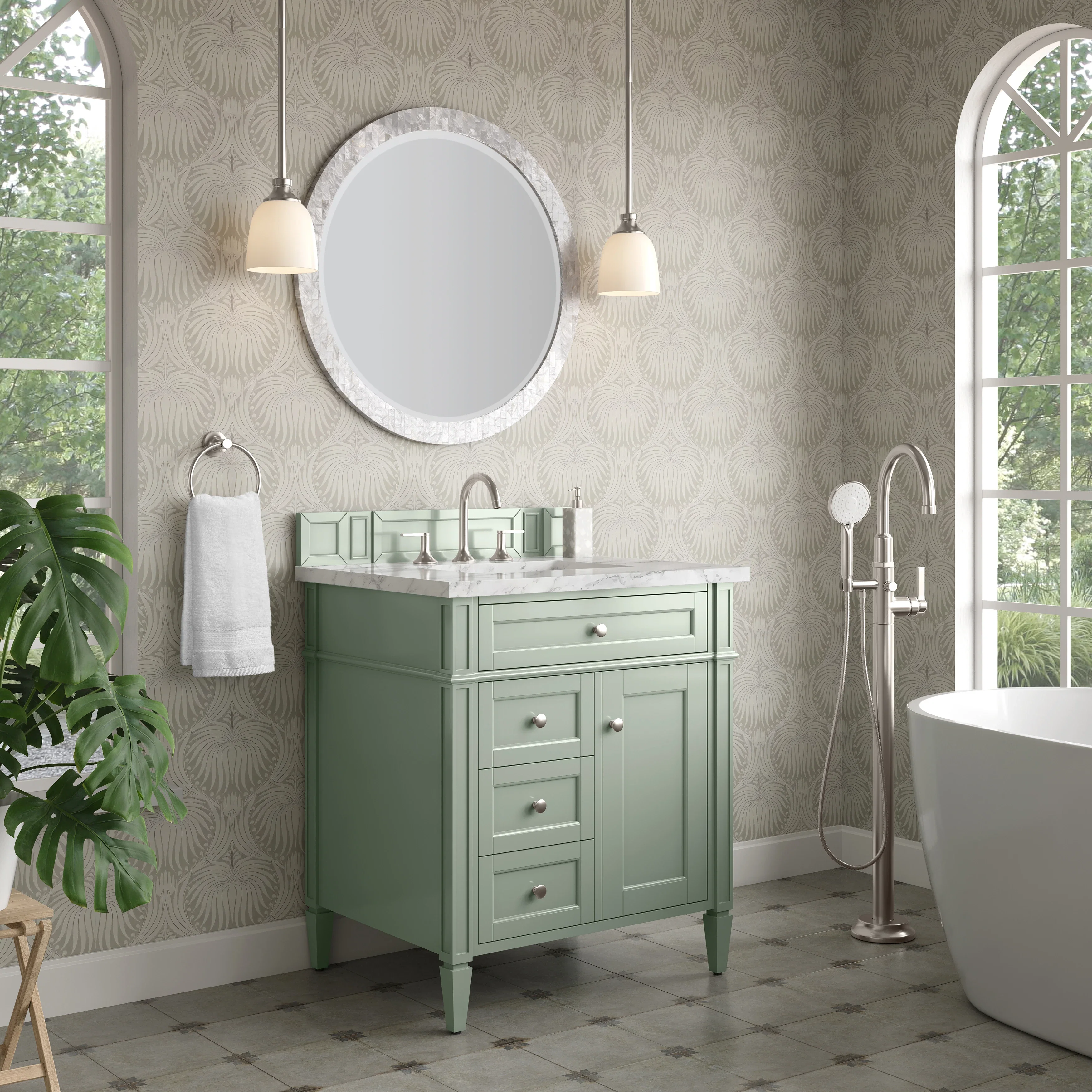 Brittany 30" Single Vanity, Sage Green w/ 3 CM Carrara Marble Top