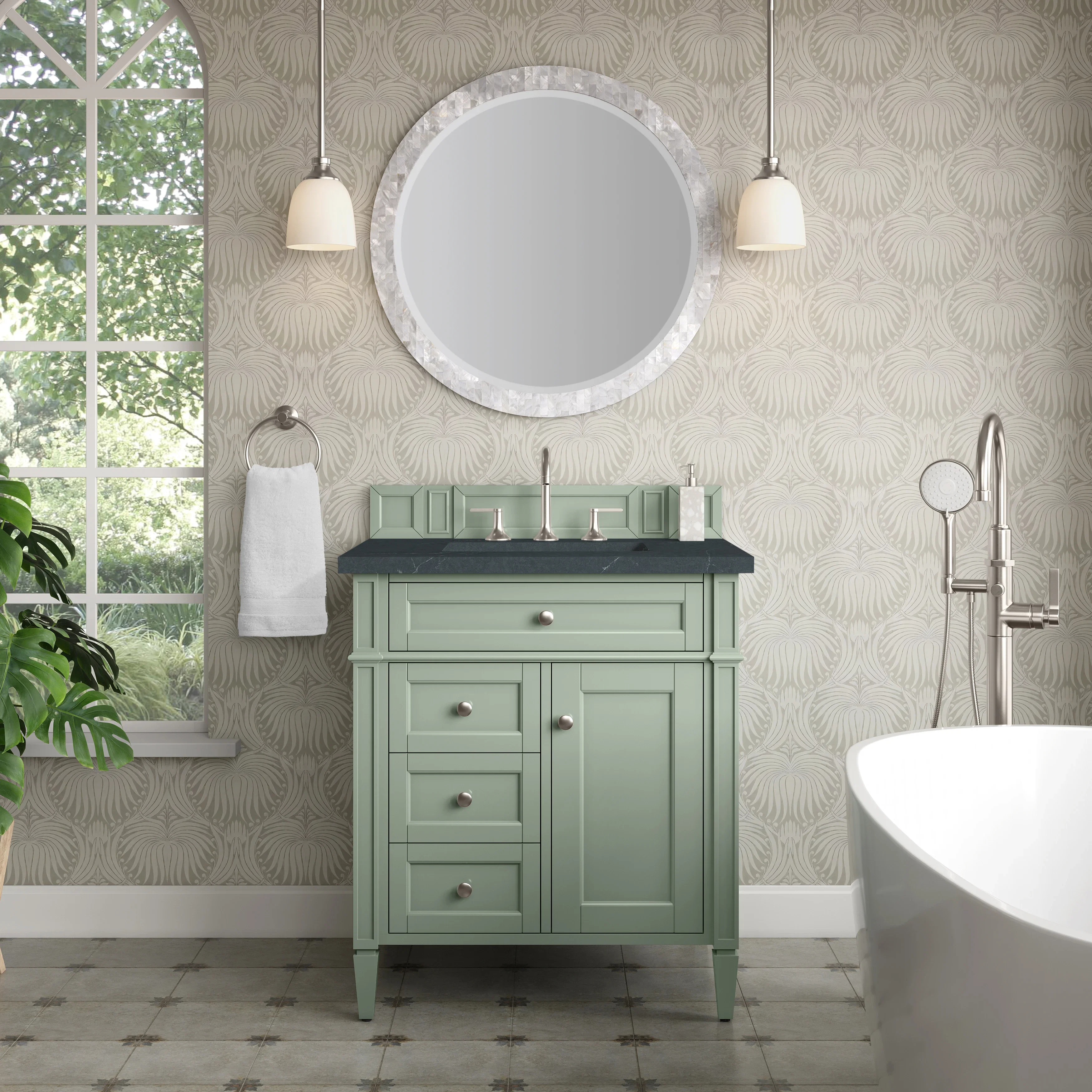 Brittany 30" Single Vanity, Sage Green, w/ 3 CM Charcoal Soapstone Silestone Top