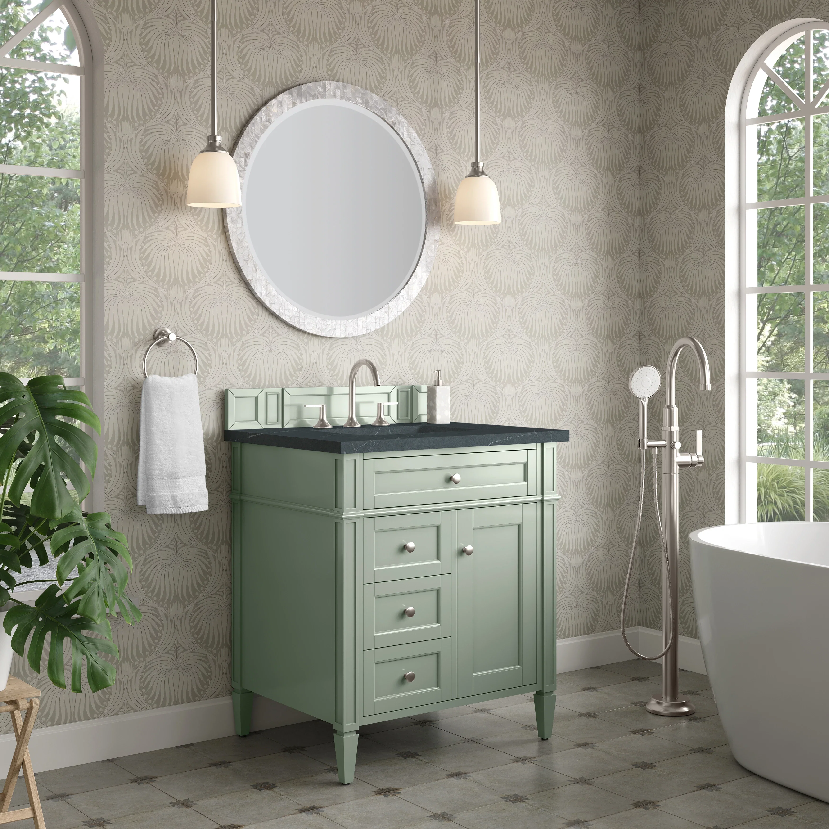 Brittany 30" Single Vanity, Sage Green, w/ 3 CM Charcoal Soapstone Silestone Top