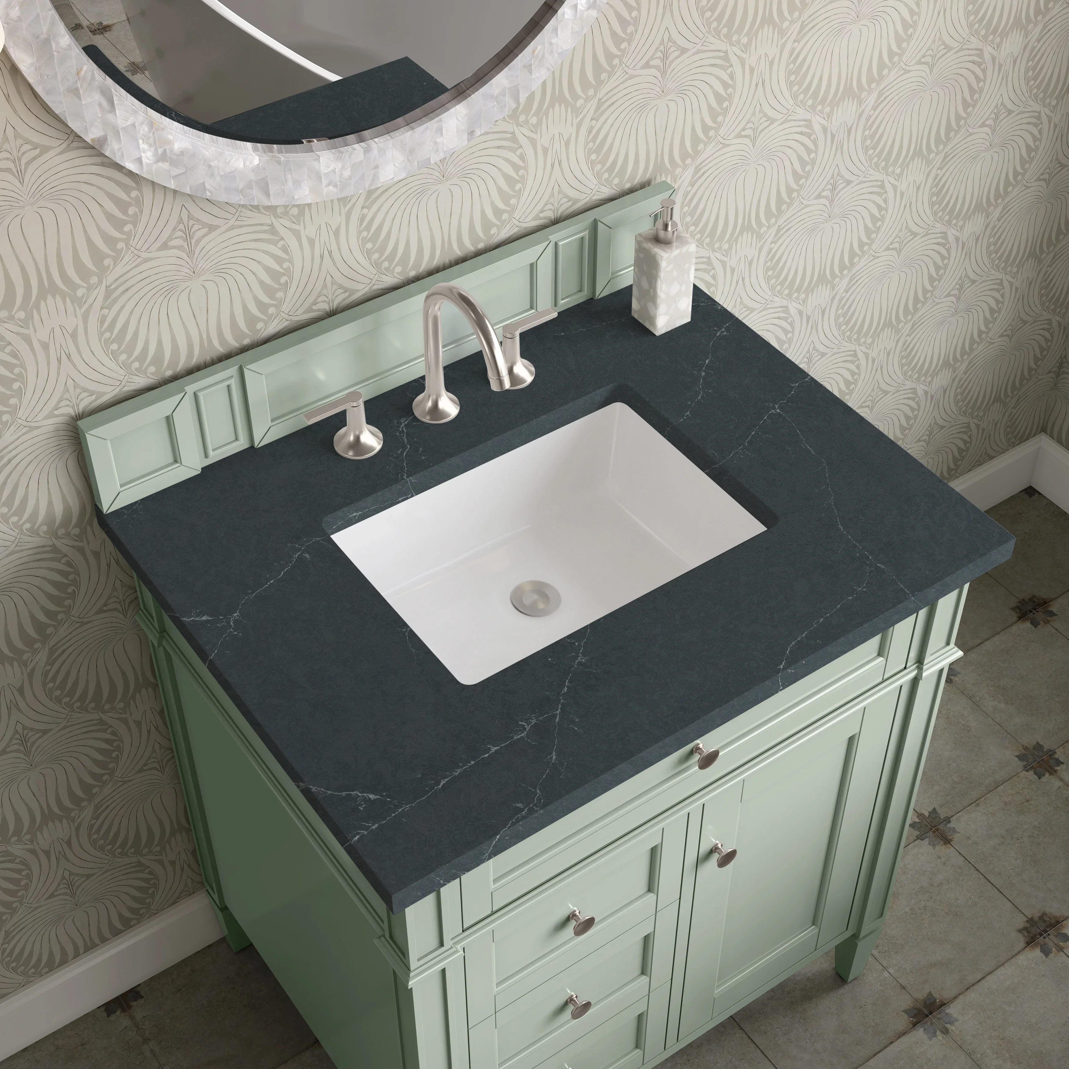 Brittany 30" Single Vanity, Sage Green, w/ 3 CM Charcoal Soapstone Silestone Top