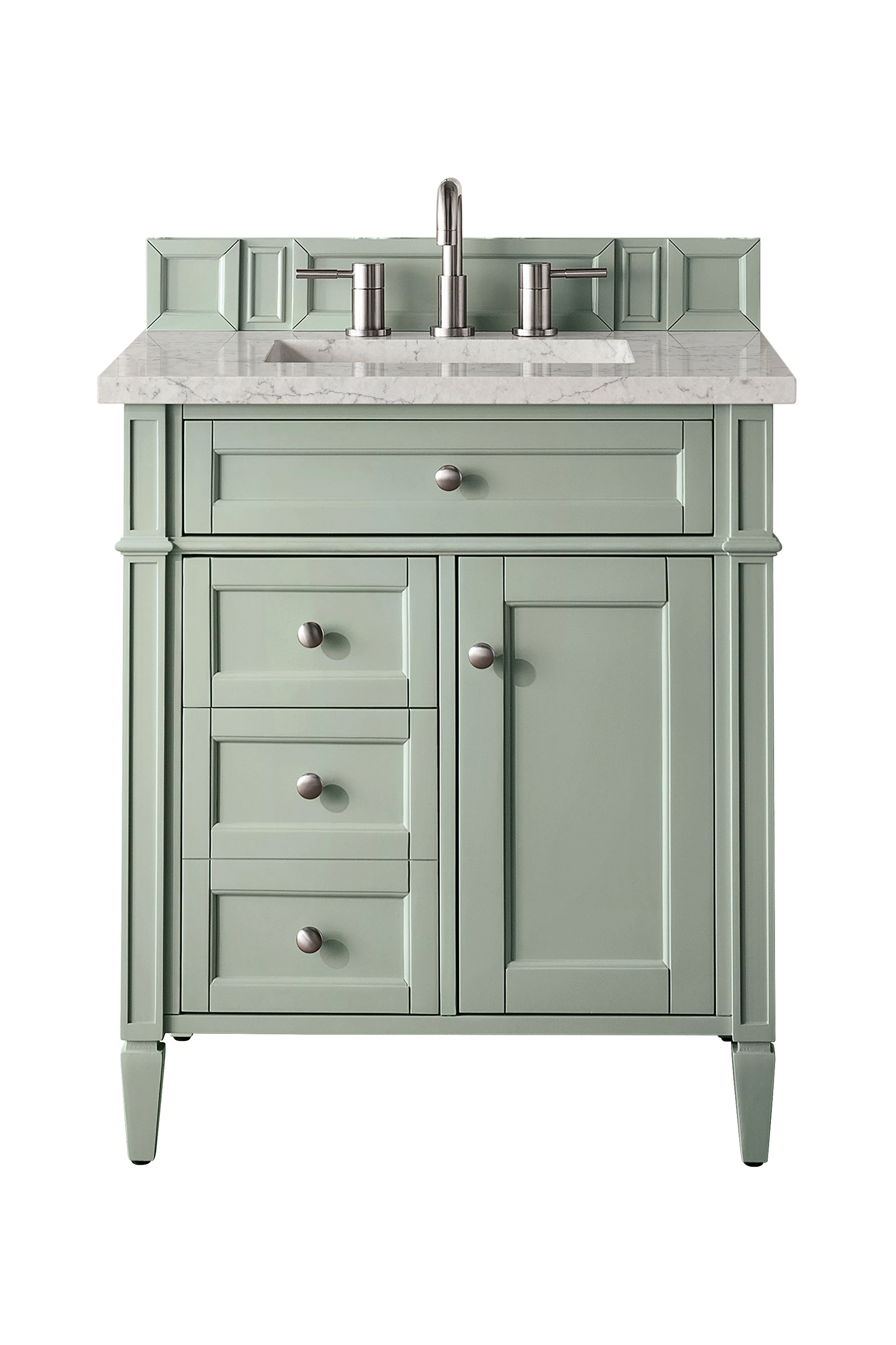 Brittany 30" Single Vanity, Sage Green, w/ 3 CM Eternal Jasmine Pearl Silestone Top