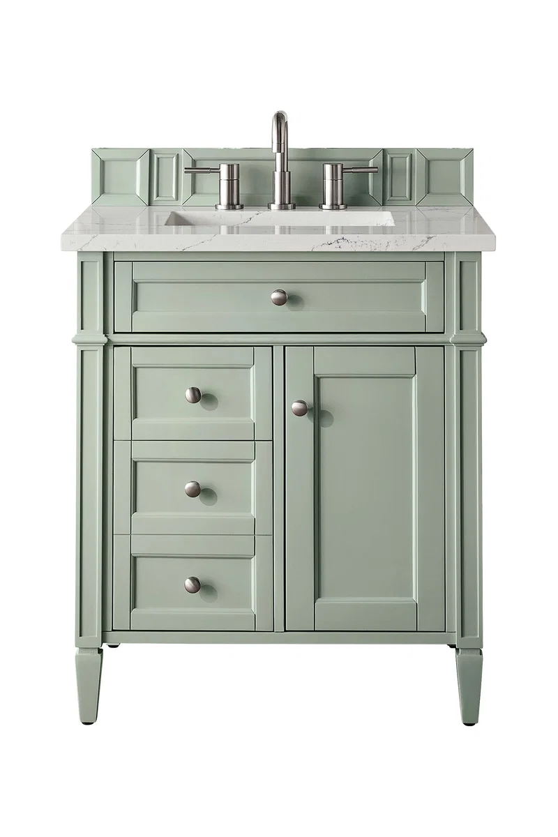 Brittany 30" Single Vanity, Sage Green, w/ 3 CM Ethereal Noctis Silestone Top