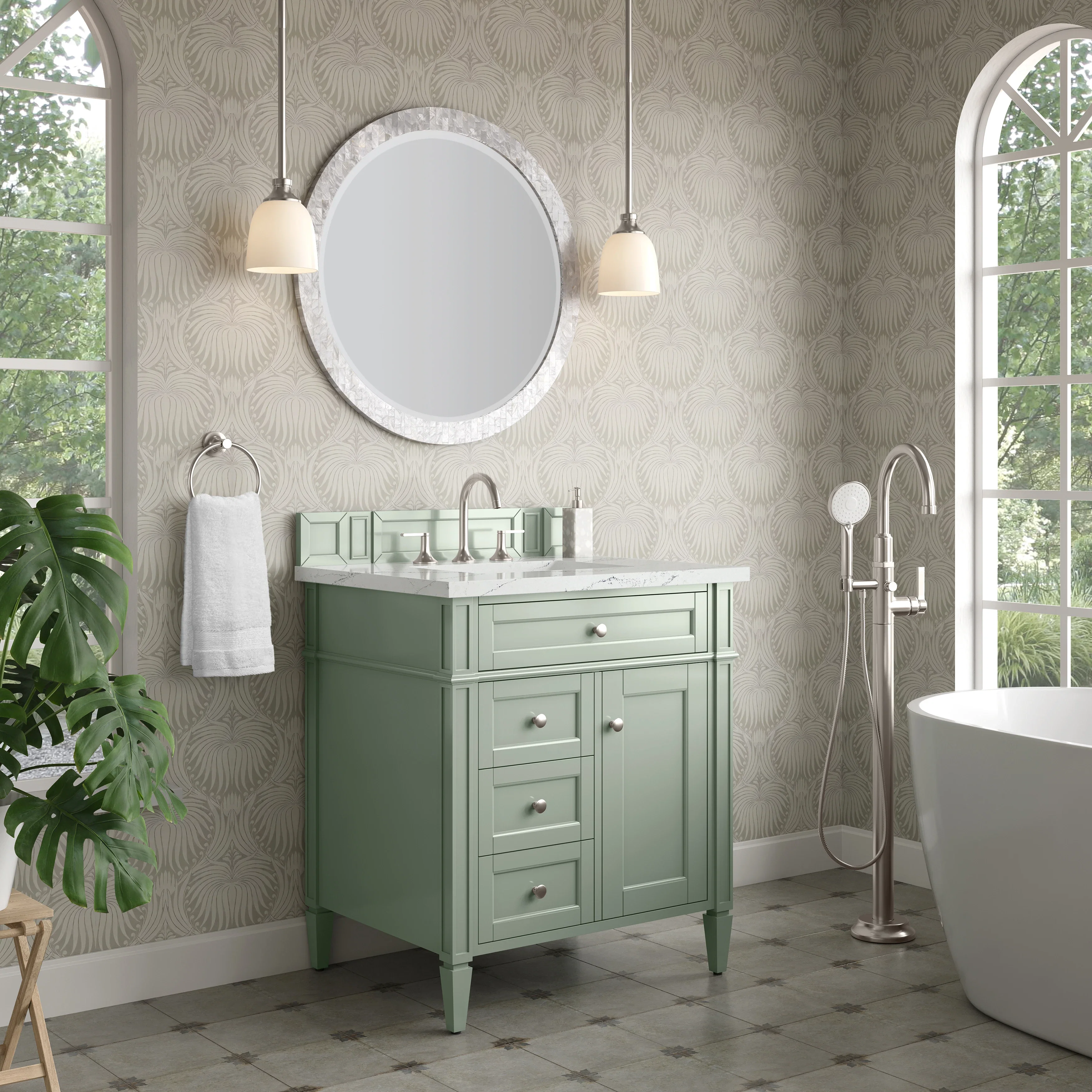 Brittany 30" Single Vanity, Sage Green, w/ 3 CM Ethereal Noctis Silestone Top